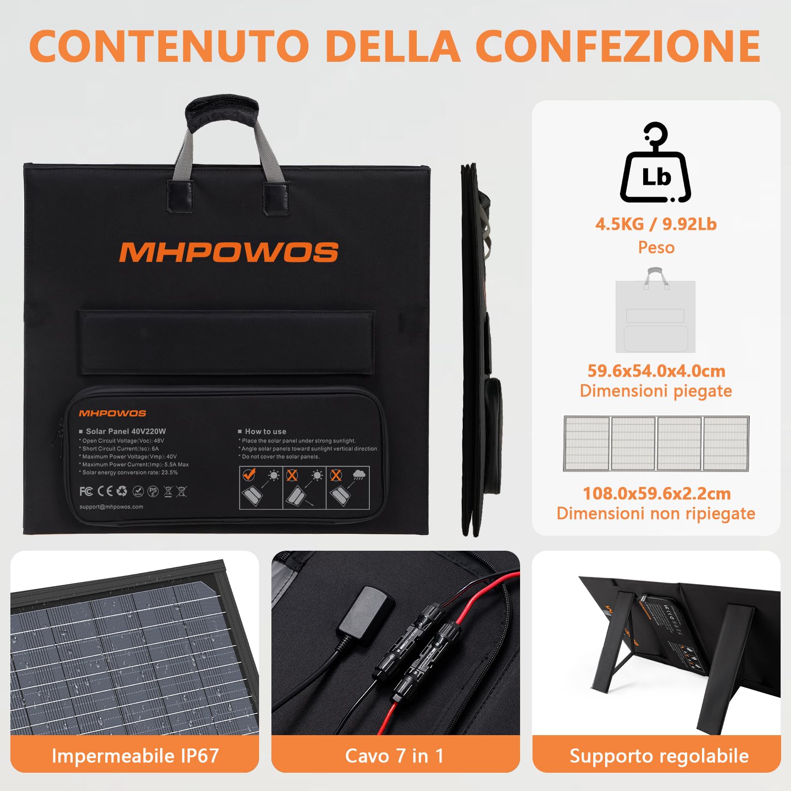 Pannello solare portatile da 110 W, IP67, impermeabile, pieghevole, con uscita da 20 V, modulo di efficienza del 23,5% per campeggio all'aperto, stazione di alimentazione portatile, laptop