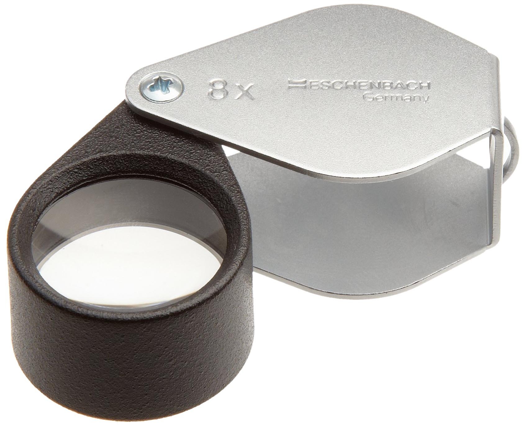 Eschenbach 11768 - Loupe pliante en métal, Lentille aplanètique de silicate, Dimensions Lentille: Ø 21 mm, Grossissement: 8x