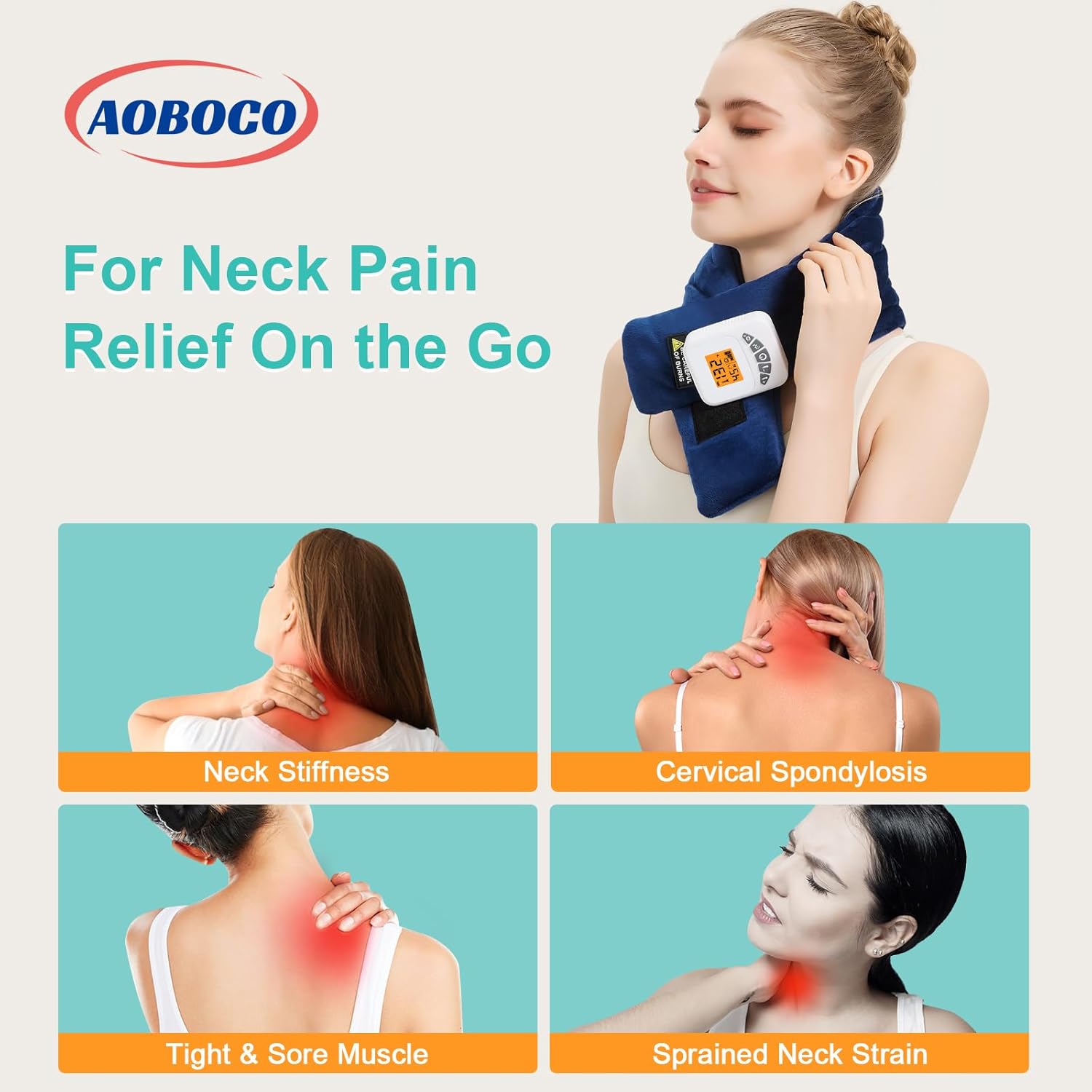 AOBOCO Cordless Neck Heating Pad with Vibration, 5000mAh Rechargeable Neck Massager with Heat for Soreness Stiffness, Portable Heated Neck Wrap, 104?-140? Heat Levels, 3 Vibration Modes