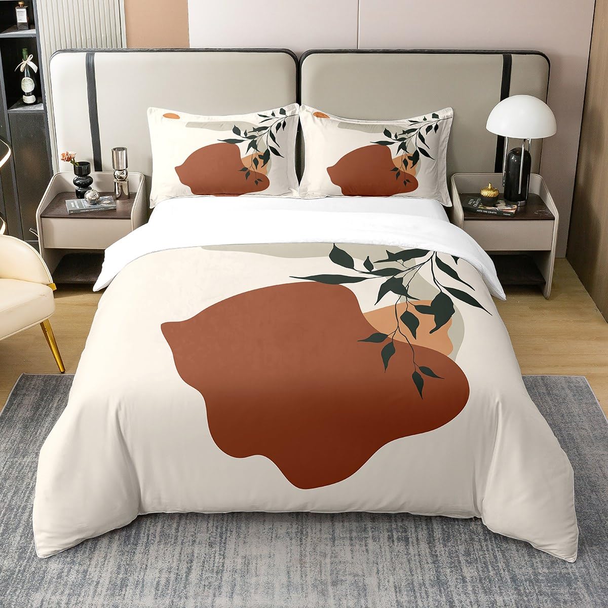 Housse de couette simple 100% coton au style bohème et motif lune abstrait