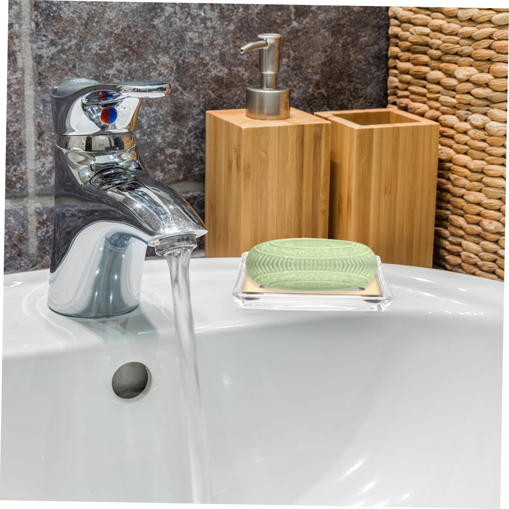 LABRIMP Jabonera de Vidrio Transparente Doble Capa con Bandeja de Acero Inoxidable Dorada para Baño Cocina Diseño Rectangular Ahorro Espacio Elegante