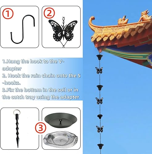 Miniatura 6 de DFTDFYXY Cadena de lluvia para exteriores, cadenas de lluvia de aluminio, acabado de molino, adaptador de canaleta de aluminio, función de agua o