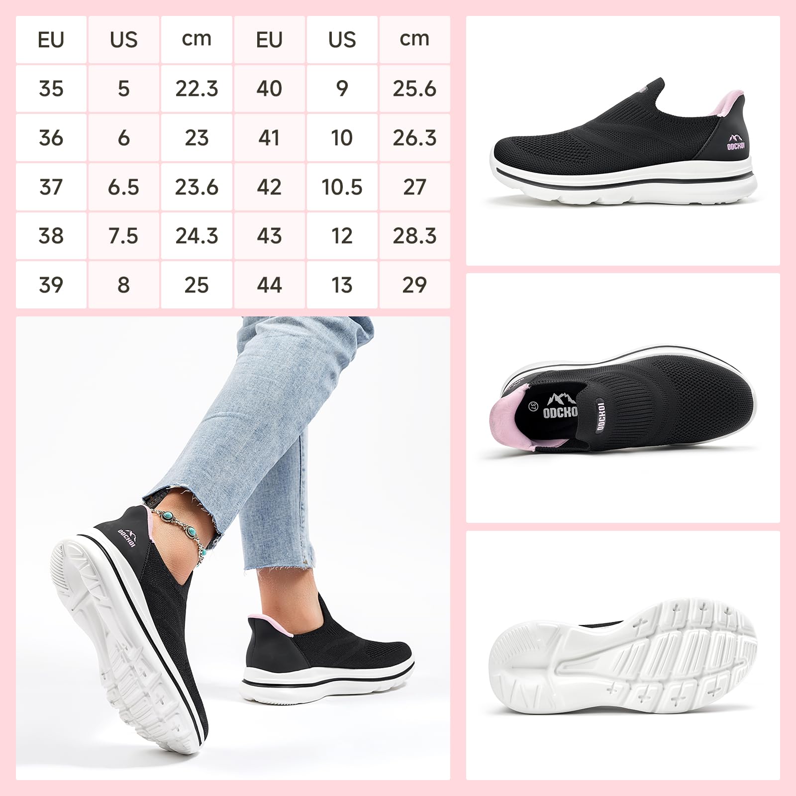 ODCKOI Slip on damskie buty sportowe, wygodne, oddychające, do chodzenia, lekkie, do joggingu, fitnessu