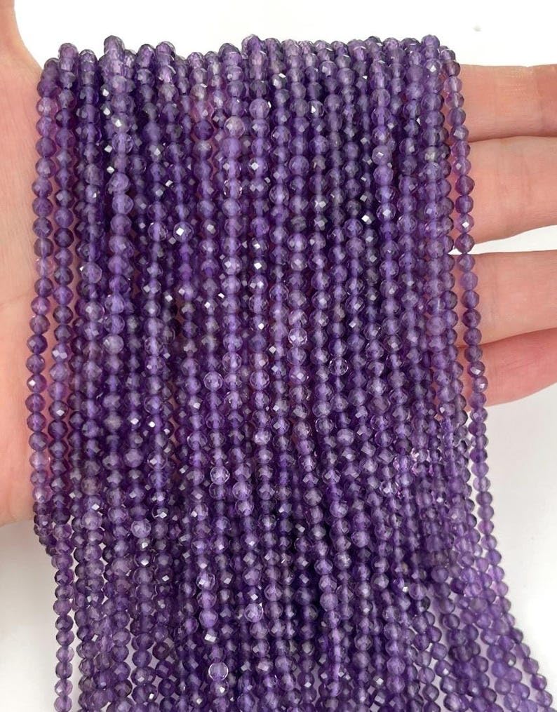 2 mm Natural Faceted Micro Small AAA Quality Amethyst Loose Beads for Jewellery Making 1 Strand 15" (Amethyst)-image-46