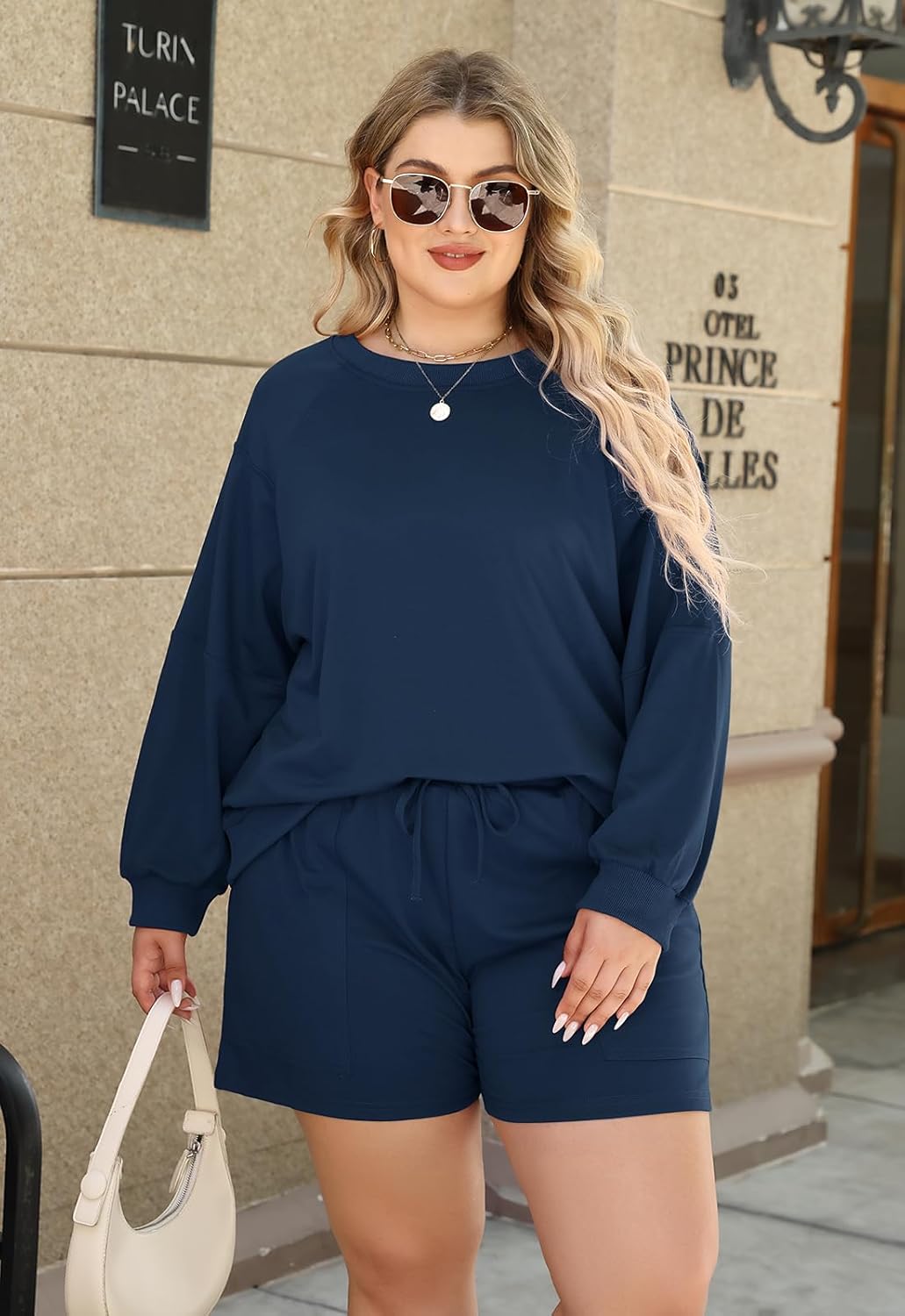 Nemidor Plus Size Fall Sweatsuit for Women Spring Matching Lounge Sets Casual Long Sleeve Top and Shorts Outfits 2 Piece - Image 4