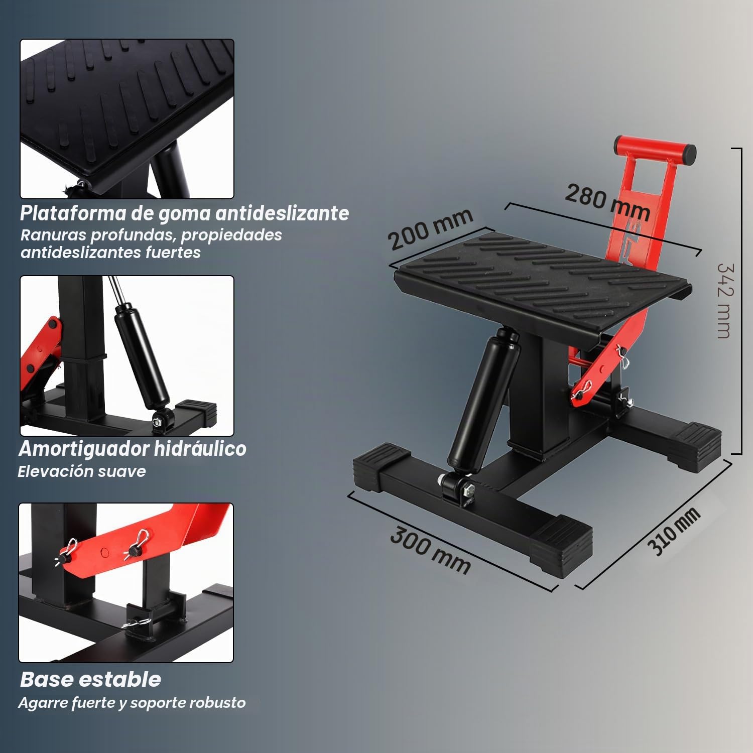 JFG RACING Soporte Elevador Motocross,Elevador Moto Hidraulico Mesa de Mantenimiento Hidráulica, Altura Ajustable para Mantenimiento Reparación para Pitbike E-Bike Enduro Supermoto Rojo