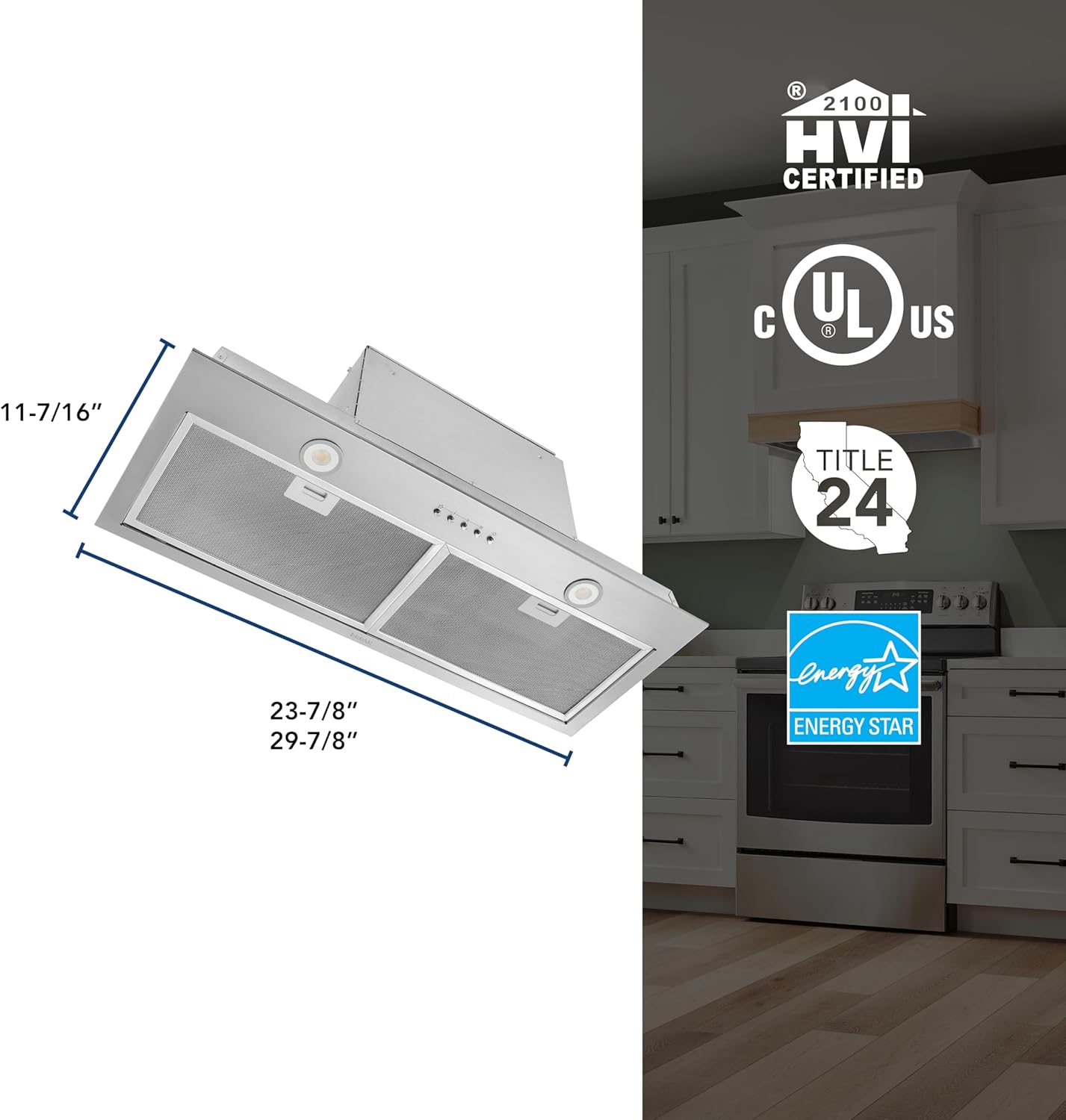 Broan-NuTone BBN1303SS Custom Built Insert with 2-Speed Exhaust Fan and Light, 300 Max Blower CFM, Stainless Steel, 30-Inch Range Hood Power Pack