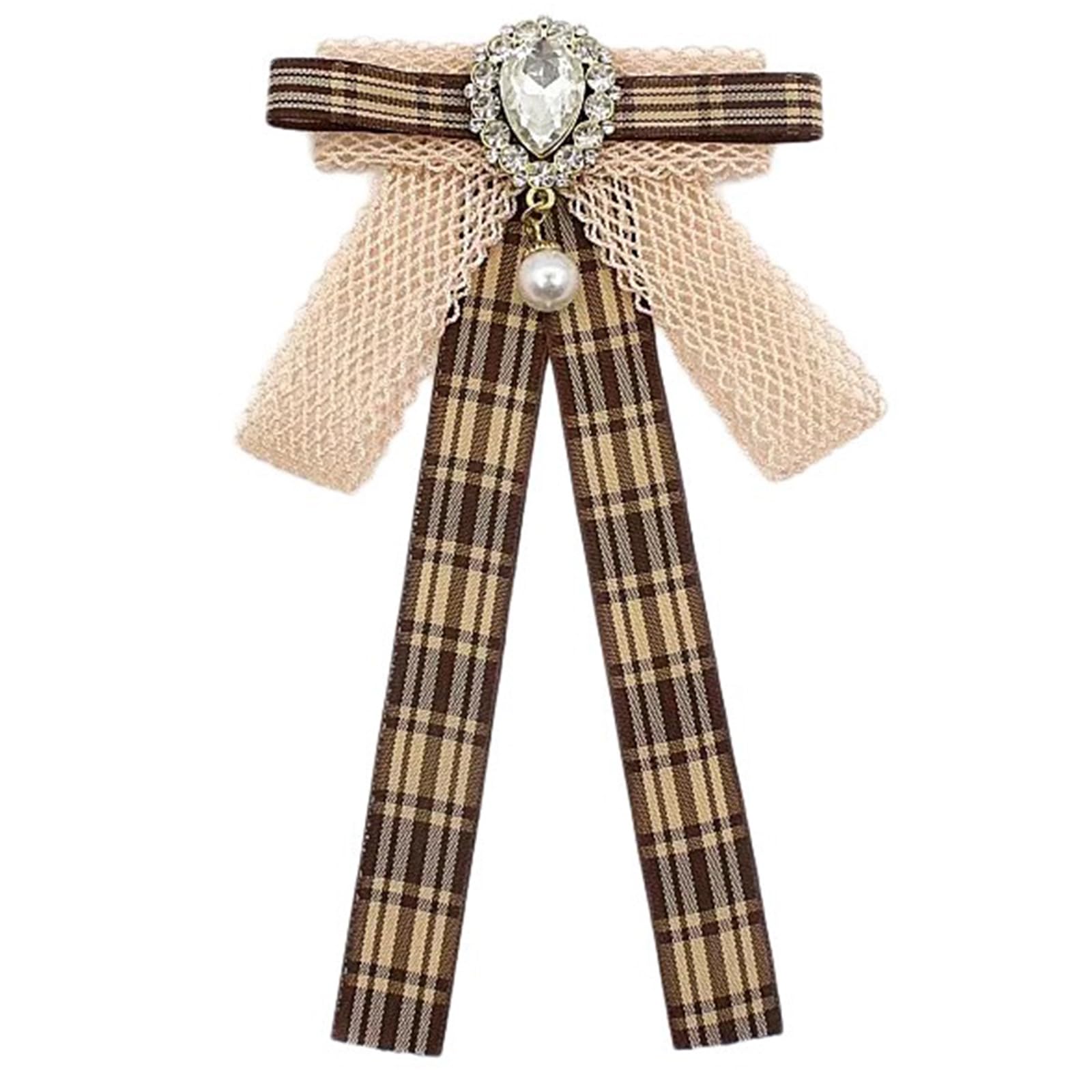 LUCKGONI Spilla vintage marrone scozzese fiocco fiocco spilla per donne ragazza giapponese preppy uniforme pre-legata fiocco corpetto cravatta