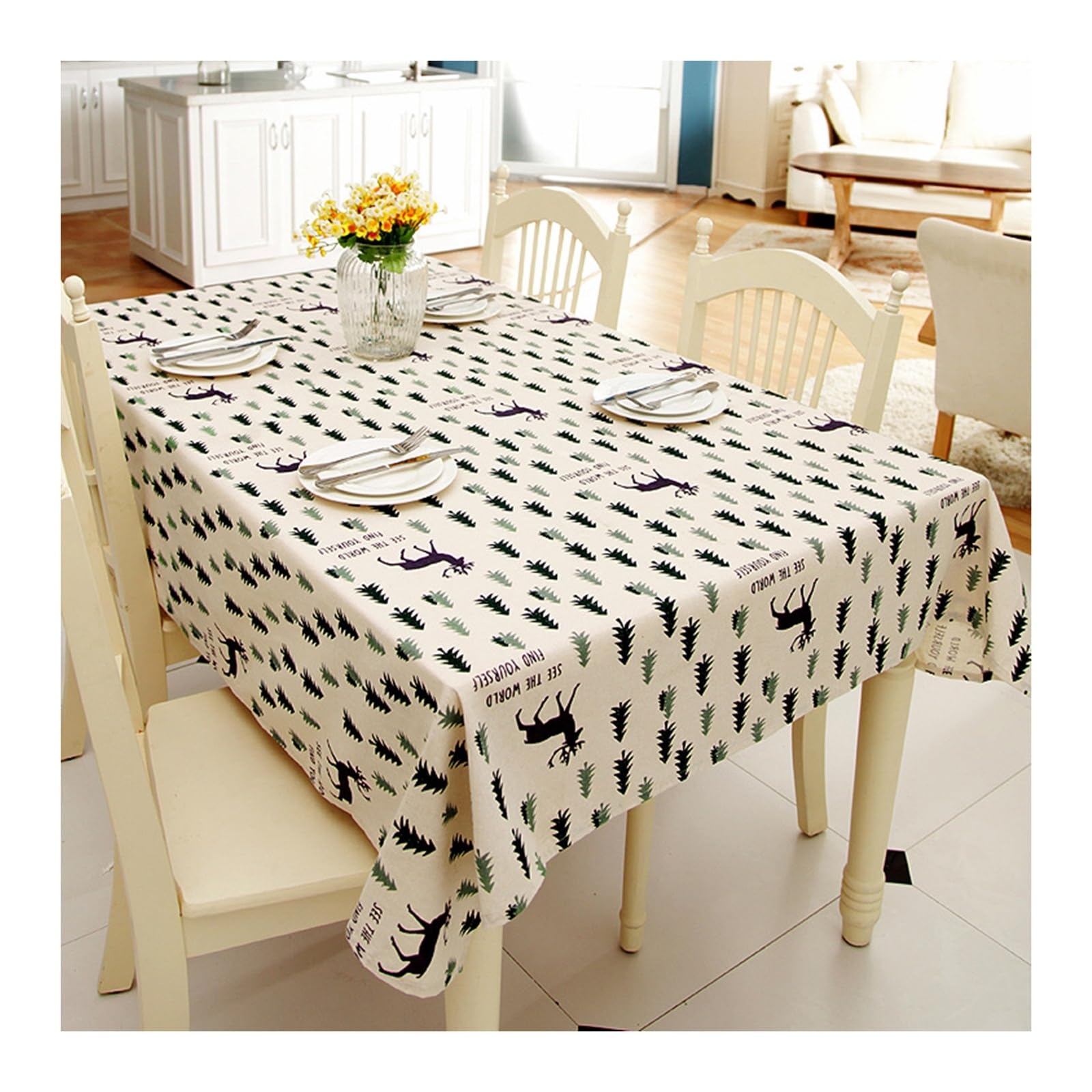 Nappe Noël Arbre Renne Évite les Taches : Votre Table Protégée en 140x220
