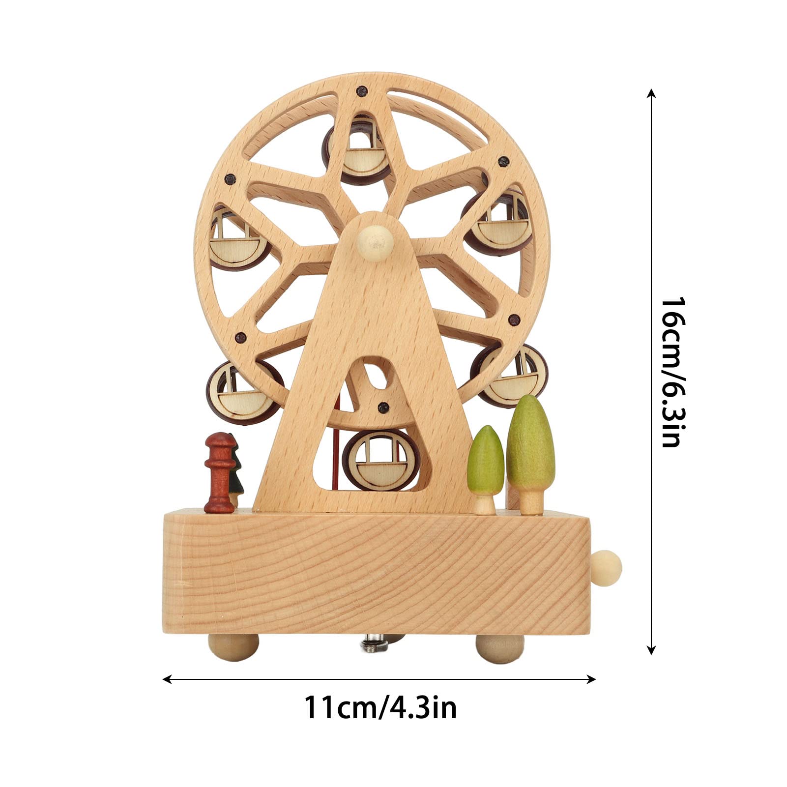Holz-Spieluhr, Riesenrad-Modell-Spieluhr, Mini-Spieluhr aus Buchenholz, für Weihnachten, Geburtstag, Valentinstag (Quadratischer Boden)