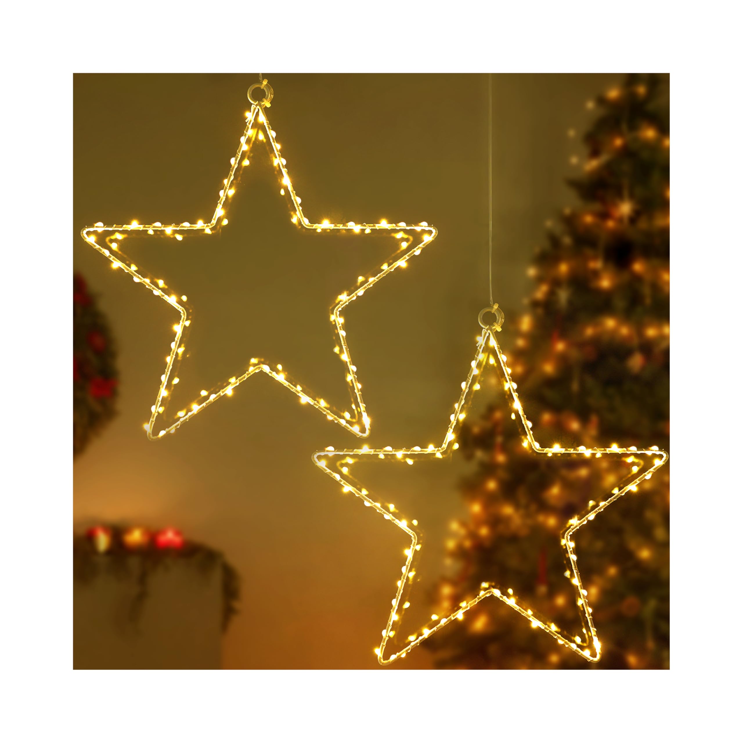 CMYK LED Weihnachtsstern Fensterlichter mit 2 Pack 40 warmweiße LED Stern Lichter Fenster Stern Hängeleuchten Vorhang Lichter Batteriebetrieben