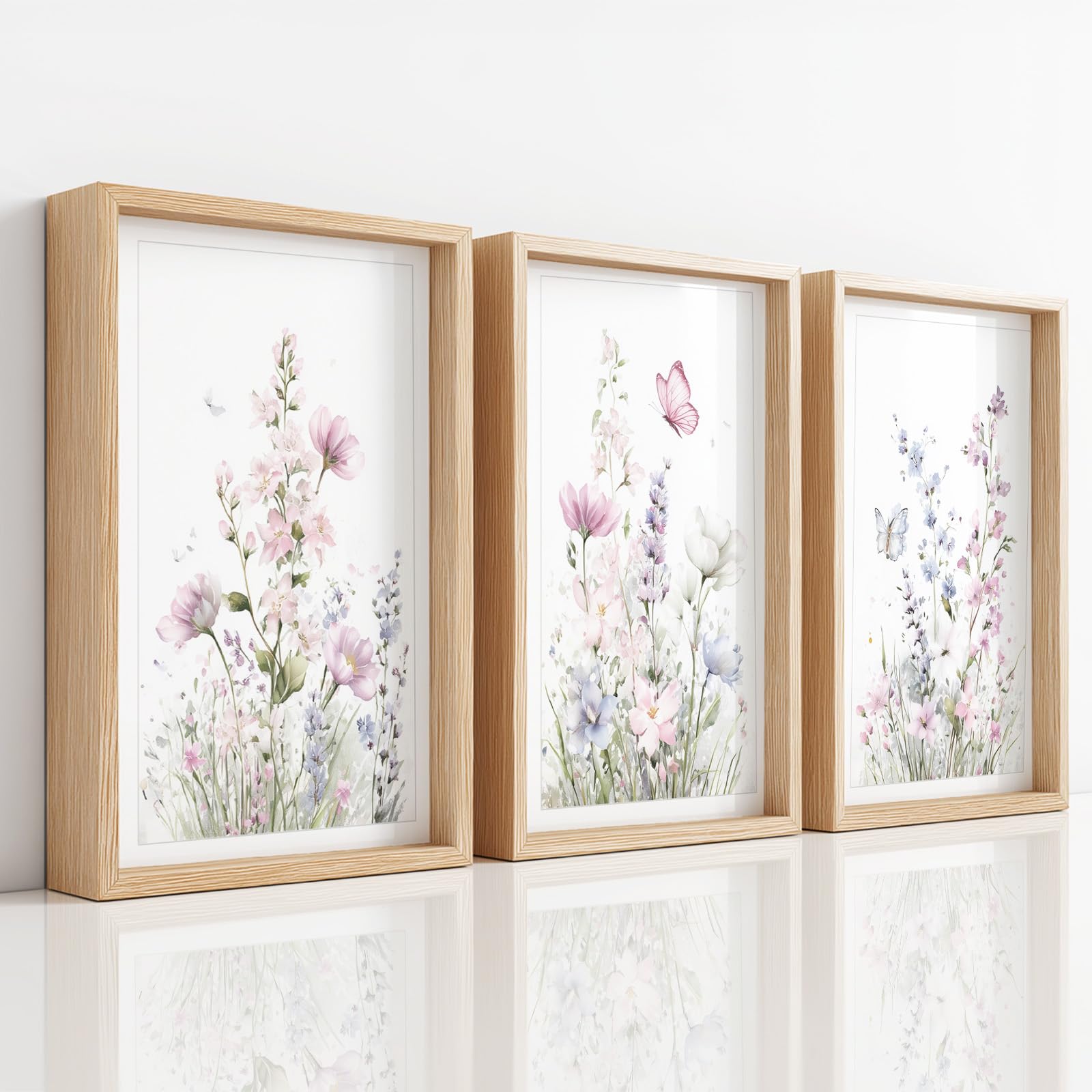 Générique 3 Pièces Botanique Floral Tableau Decoration Murale, Impression sur Toile Frais Fleur Herbe pour Maison Déco, Toile Peinture Affiche Chambre Bureau 50 x 70 cm