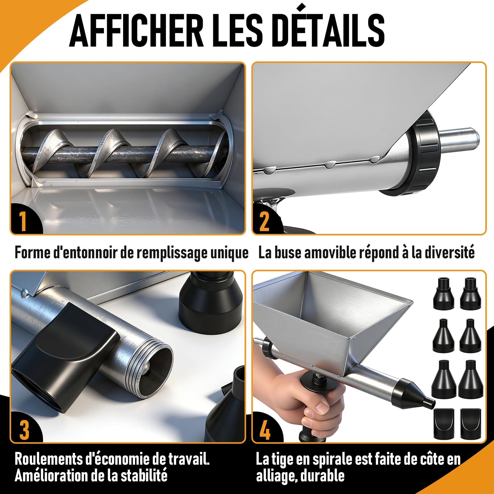 Pistolet à Mortier Électrique avec 8 Buses Amovibles+2 Poignées Antidérapantes, Pistolet Joint Électrique Portable, Pistolet à Joints Électrique pour Mortier Joints Murs en Pierre et Sols