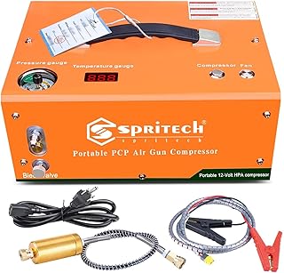 Spritech PCP Air Compressor,Auto-shutoff 4500Psi/30Mpa Oil/Water-Free Set-pressure Air Gun and Paintball Tank Pump with Water/Oil Separator,Built-in Power Adapter(110V AC or 12V Car Battery)
