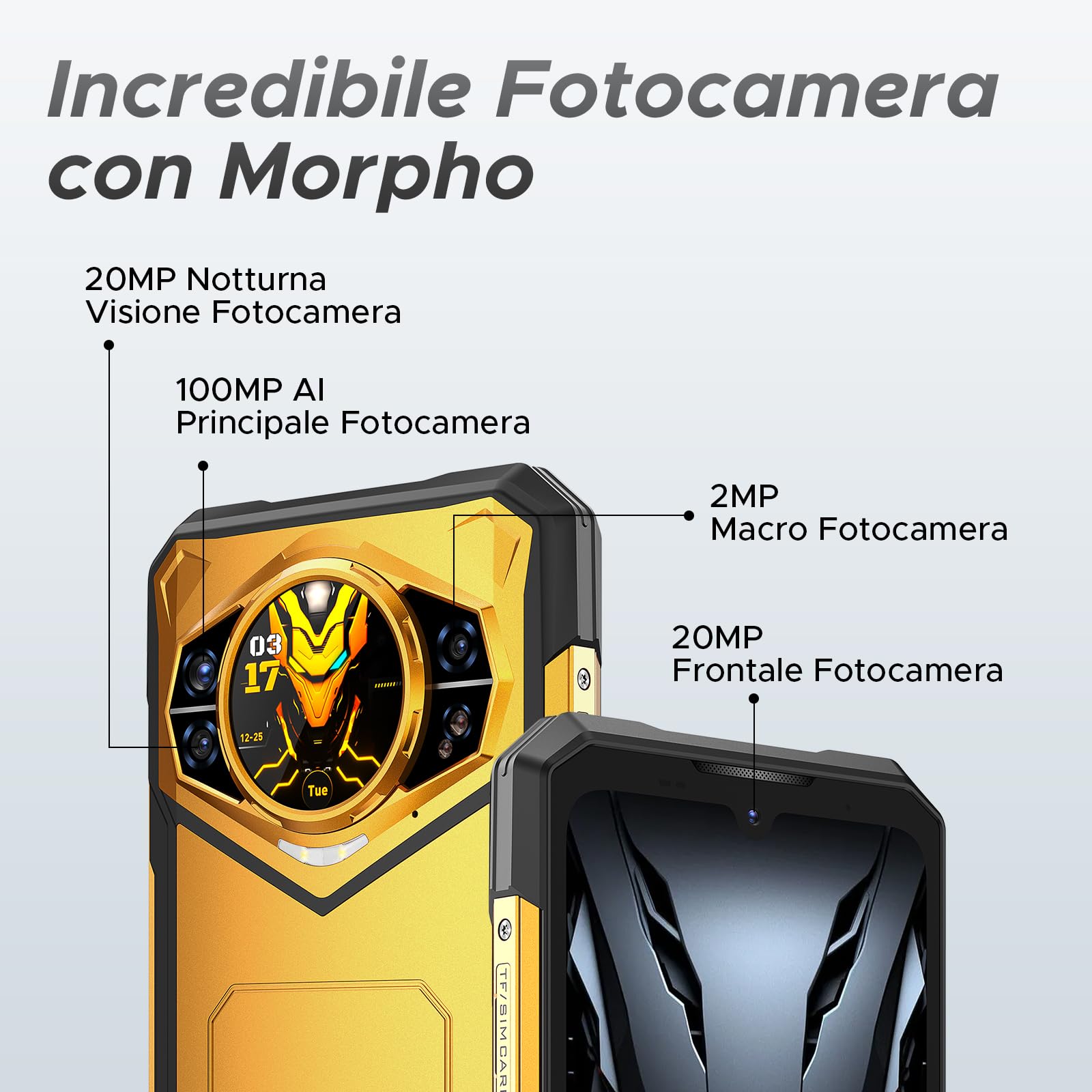 S200 X 5G - Smartphone robusto Android 14,32 GB (12+20) RAM+512 GB ROM, 6,72" FHD + 120Hz, tripla fotocamera con 100 MP AI, batteria 10100 mAh/33 W, Wi-FI 6/NFC/GPS (giallo)