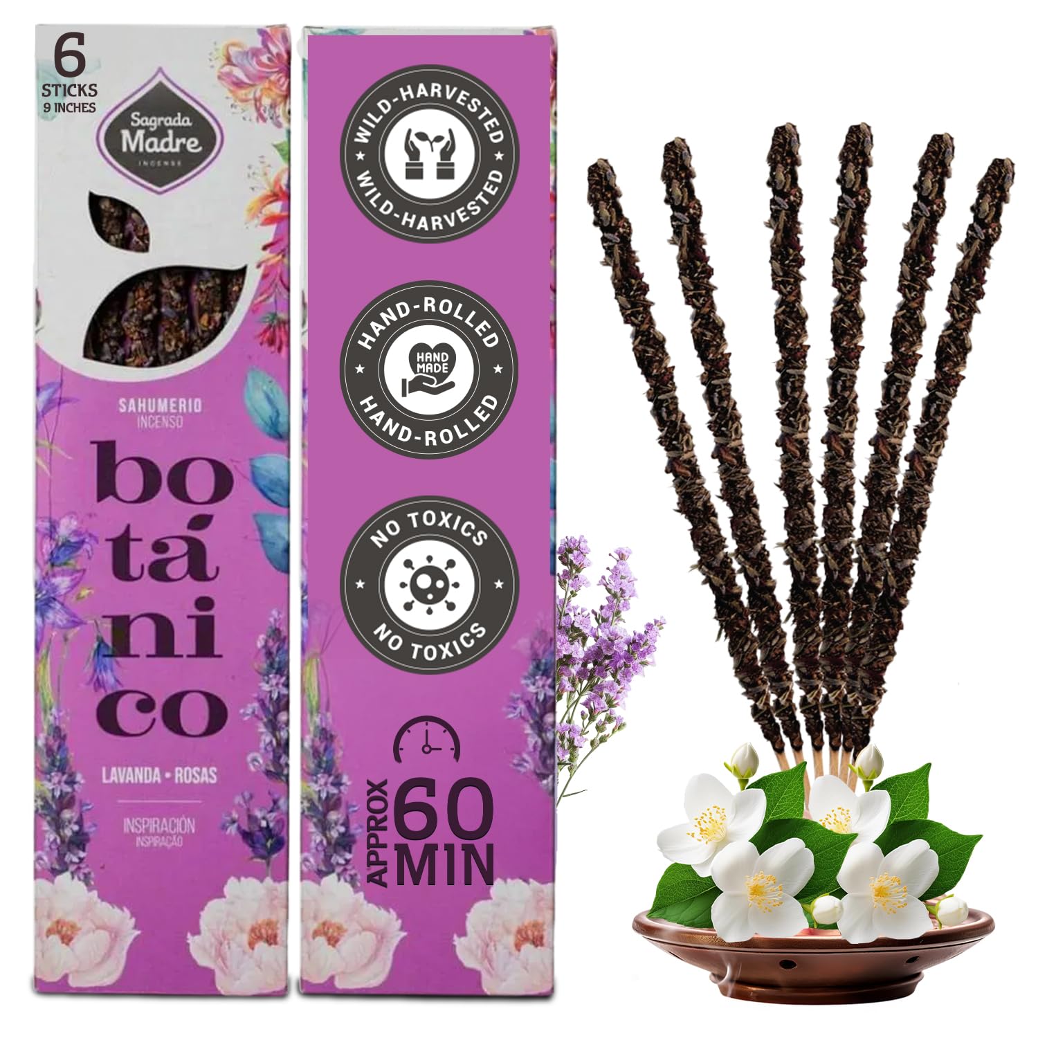 Sagrada Madre Organic Natural Colors - Botanical - Lavender Rose. Incense Sticks