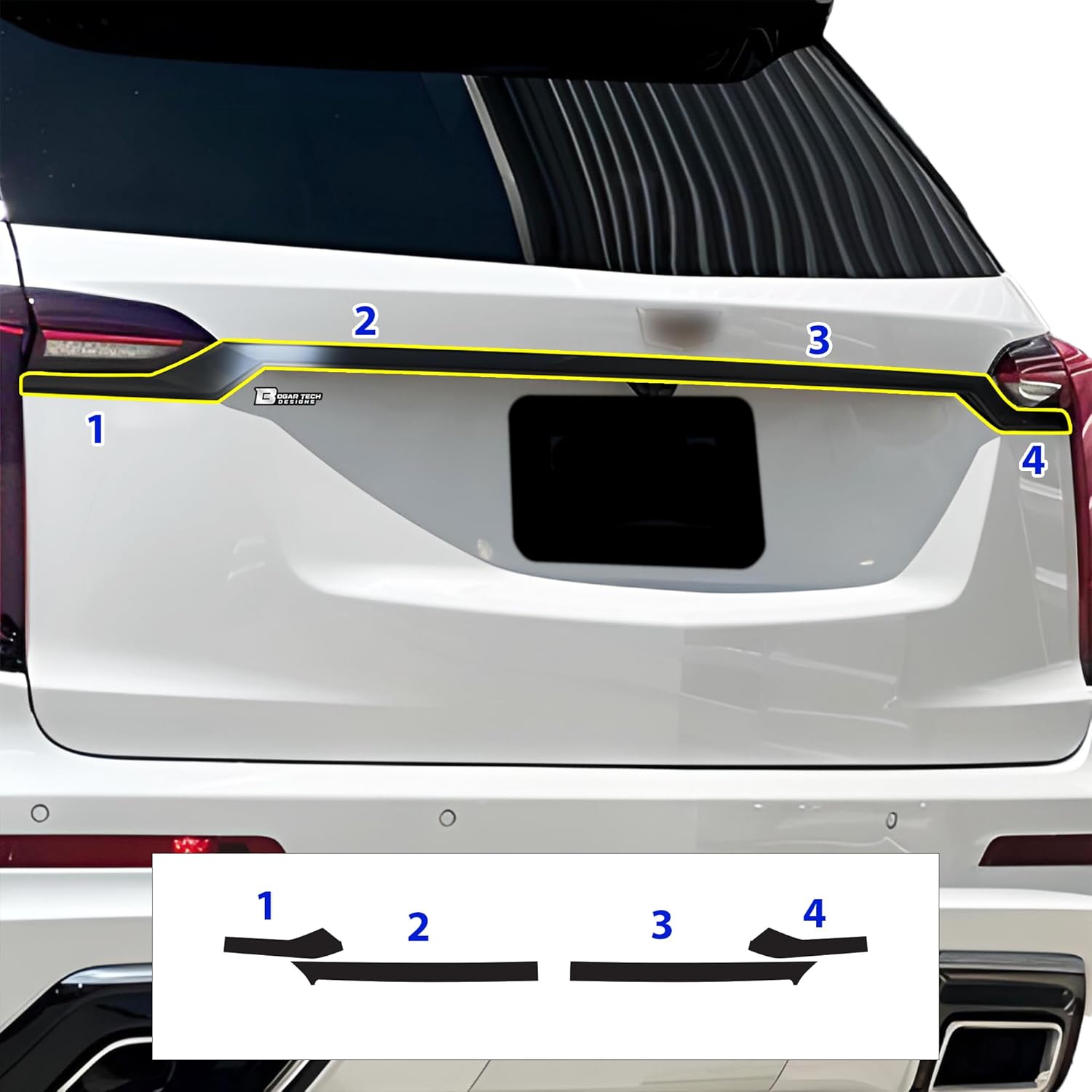 BOGAR TECH DESIGNS for Cadillac XT6 2020-2025 Rear Trunk Chrome Delete – Precut Vinyl Trim Overlay, Gloss Black Blackout Look
