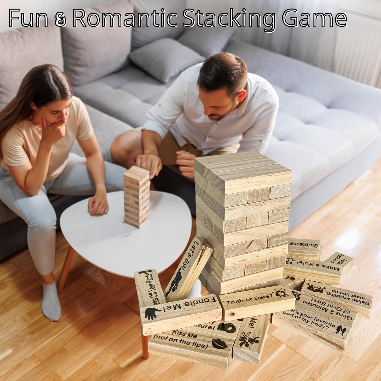 Lust Tower Juego De Torre De Bloques De Madera 48 Piezas Para Parejas Adultos – Juego De Apilamiento Erótico Para San Valentín Y Noches De Pasión