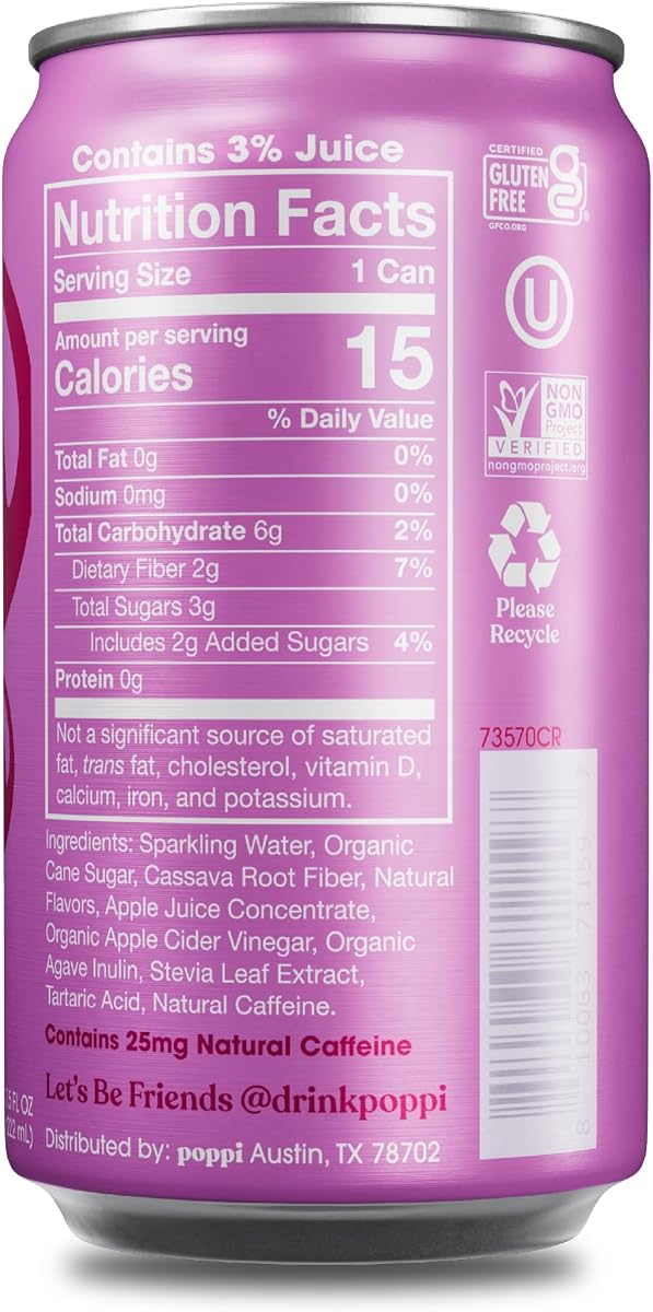 Poppi Prebiotic Soda, Sparkling Water & Fruit Juice, Orange view 2