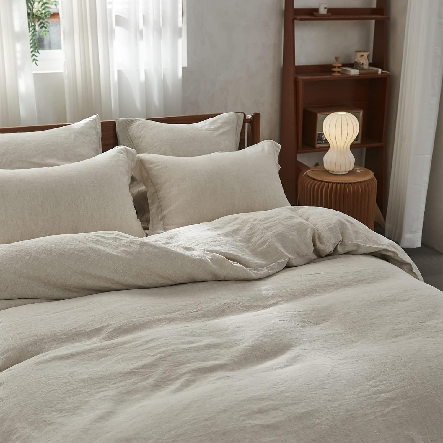 Stonewashed linen duvet cover set oatmeal natural wabi sabi bedroom