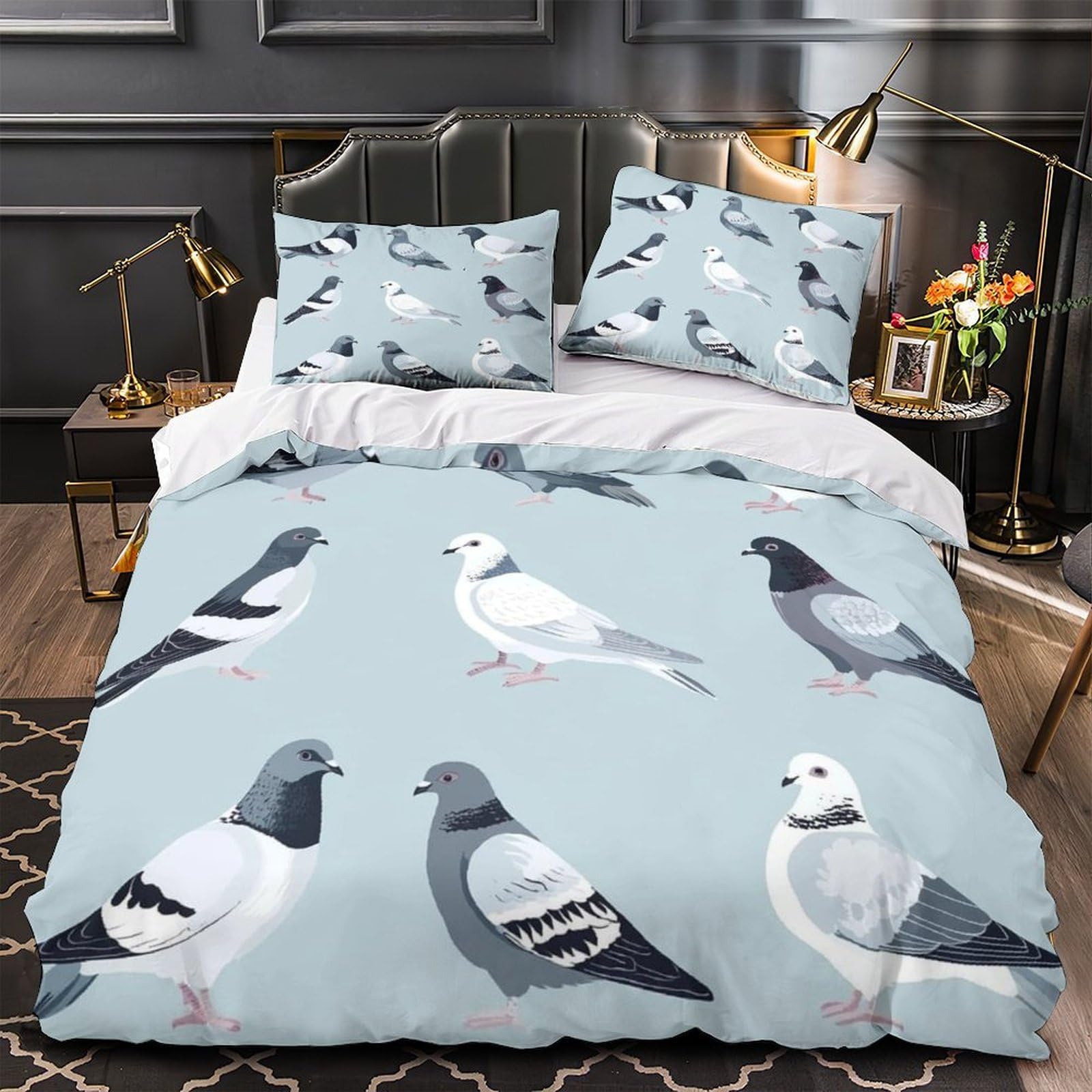 Housse de couette anti-allergie plumes de paon grand lit 260x220