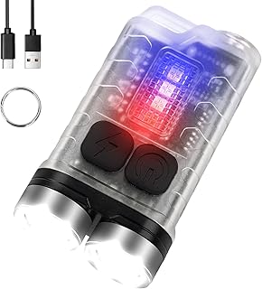 FTOYIN Mini Flashlight, 900 Lumens EDC Small Pocket LED Flashlight Mini Flashlight with UV, Red Light, Blue Light for Camping, Hiking, Emergency, Everyday Carry(Clear)
