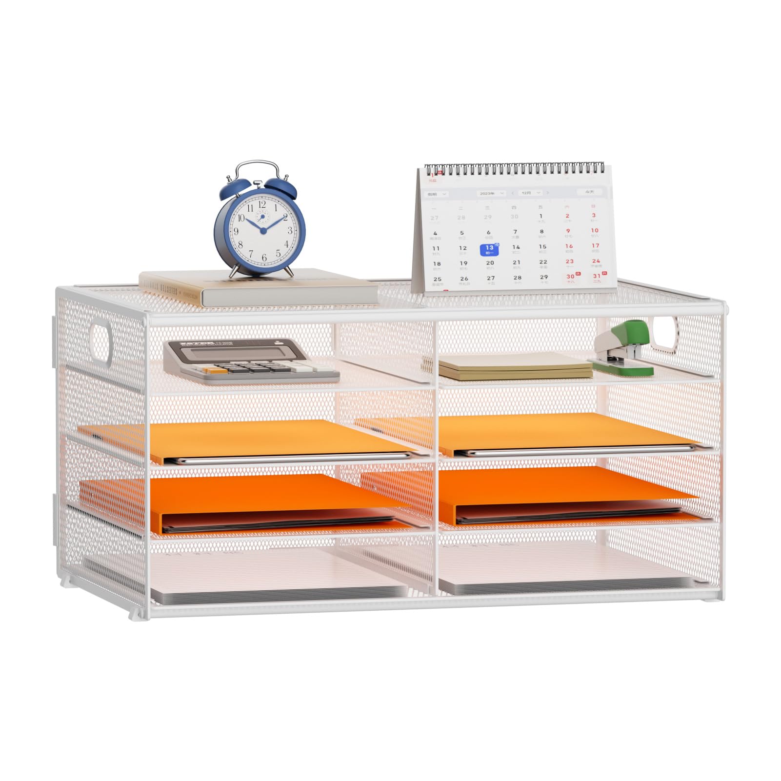Marbrasse 4 Tier Desktop Literature Organizer, Mesh Paper Organizer Desk Organizers, File Sorter Mail Center Paper Storage Cabinet Classroom Keepers Mailbox for Office Home School,white