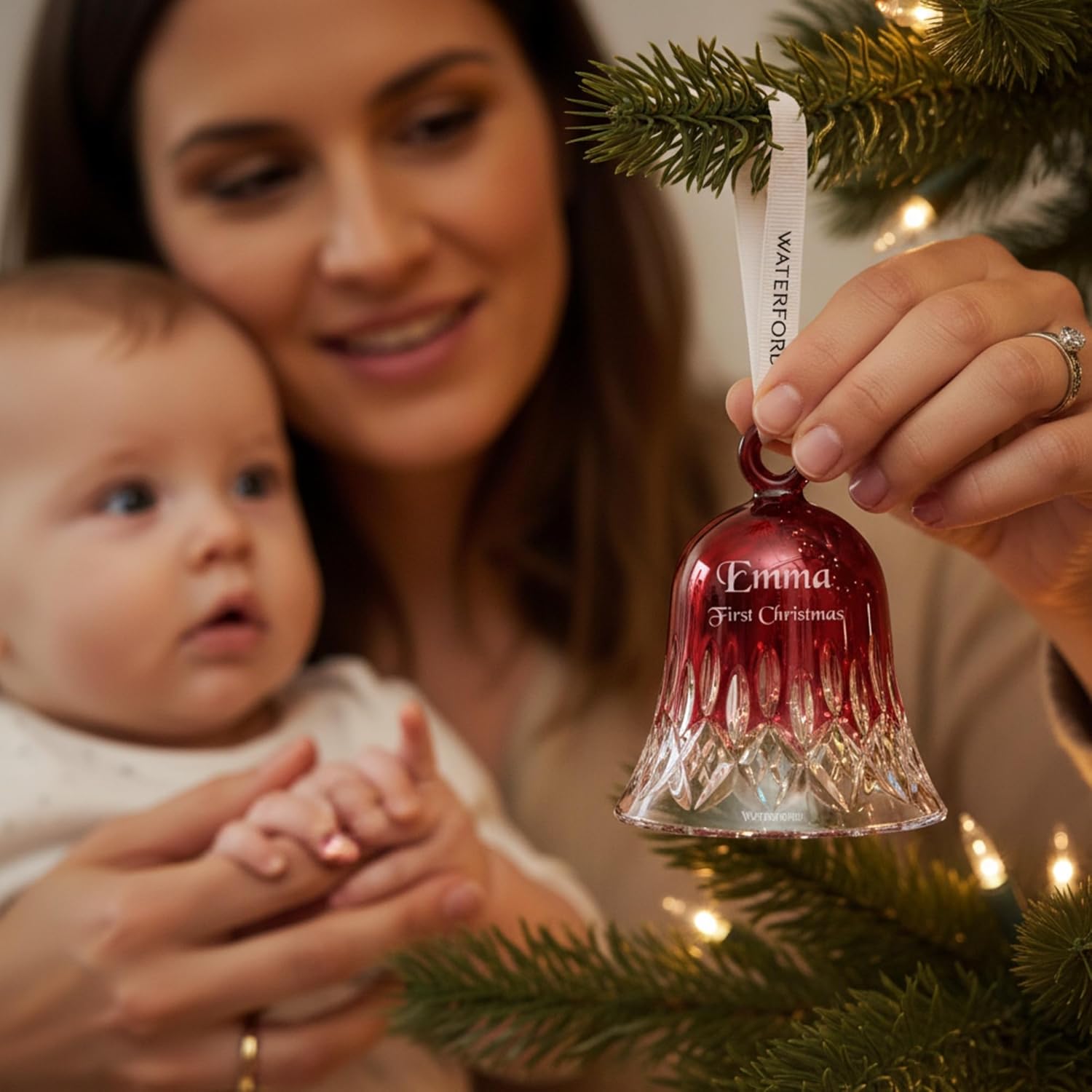Waterford Personalized Lismore Red Bell Ornament, Custom Engraved Cut Crystal Bell Ornament for Couples, Family, Baby First Christmas 2025