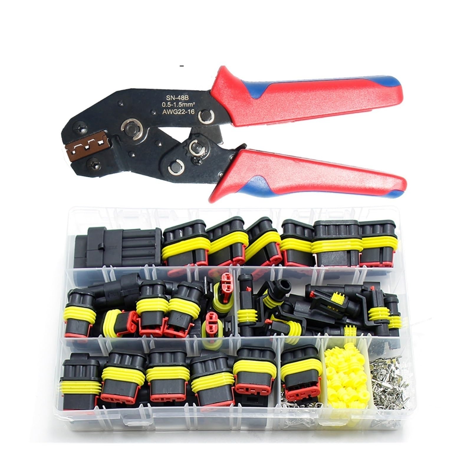 Conectores a Prueba de Agua Kit de Soldadura automotriz Conector rápido Conector rápido eléctrico en cableado de automóvil Socket de Sello automático 1 2 3 4 5 6 Pin Pin (Color : 300pcs 48B)