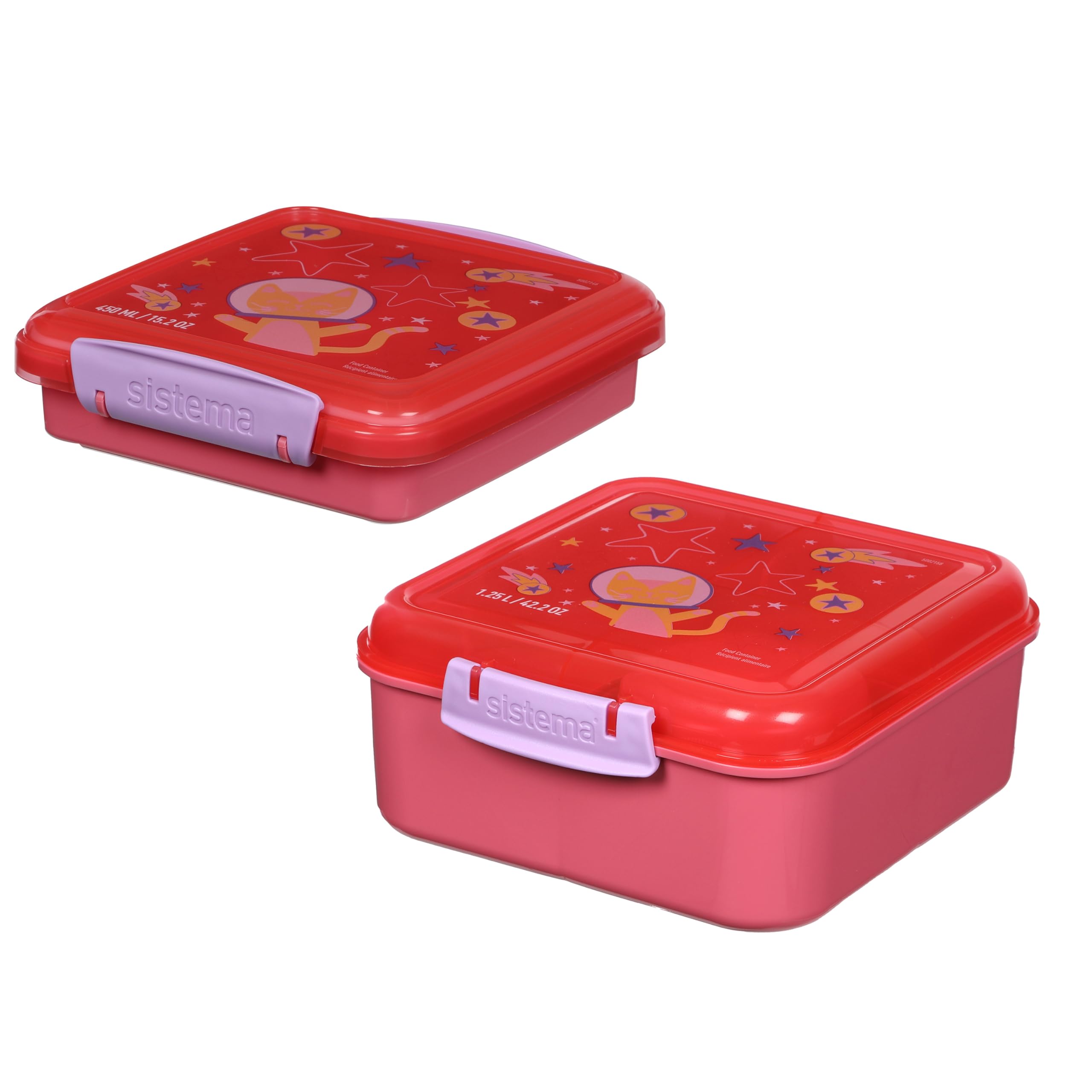 Sistema Expressions Kids Bento Lunch Box Set | Bento Cube (1.25L) & Sandwich Box (450ml) | Space Kitty Popsicle