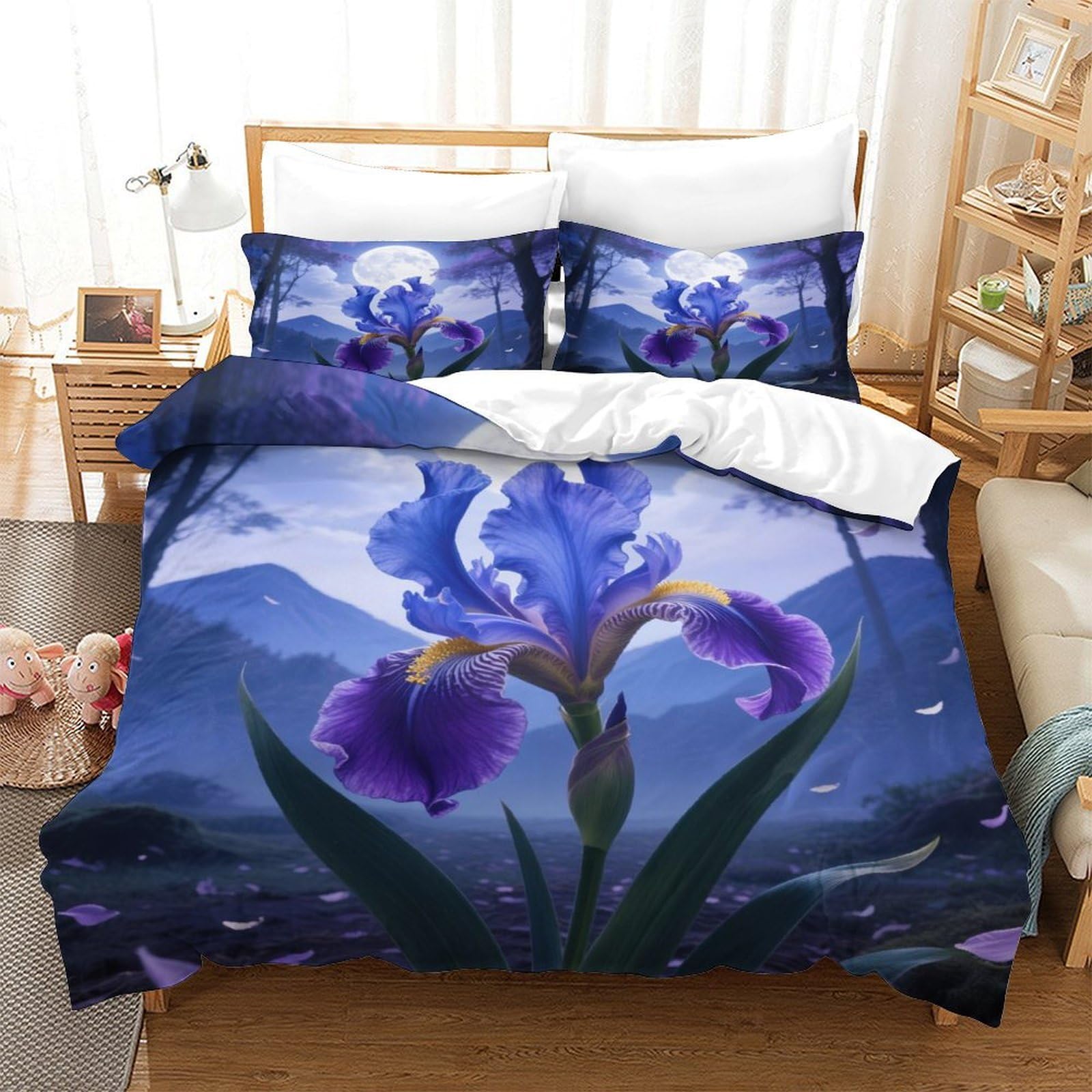 Parure de lit iris 3D 140x200 avec housse de couette en microfibre et taie d'oreiller single