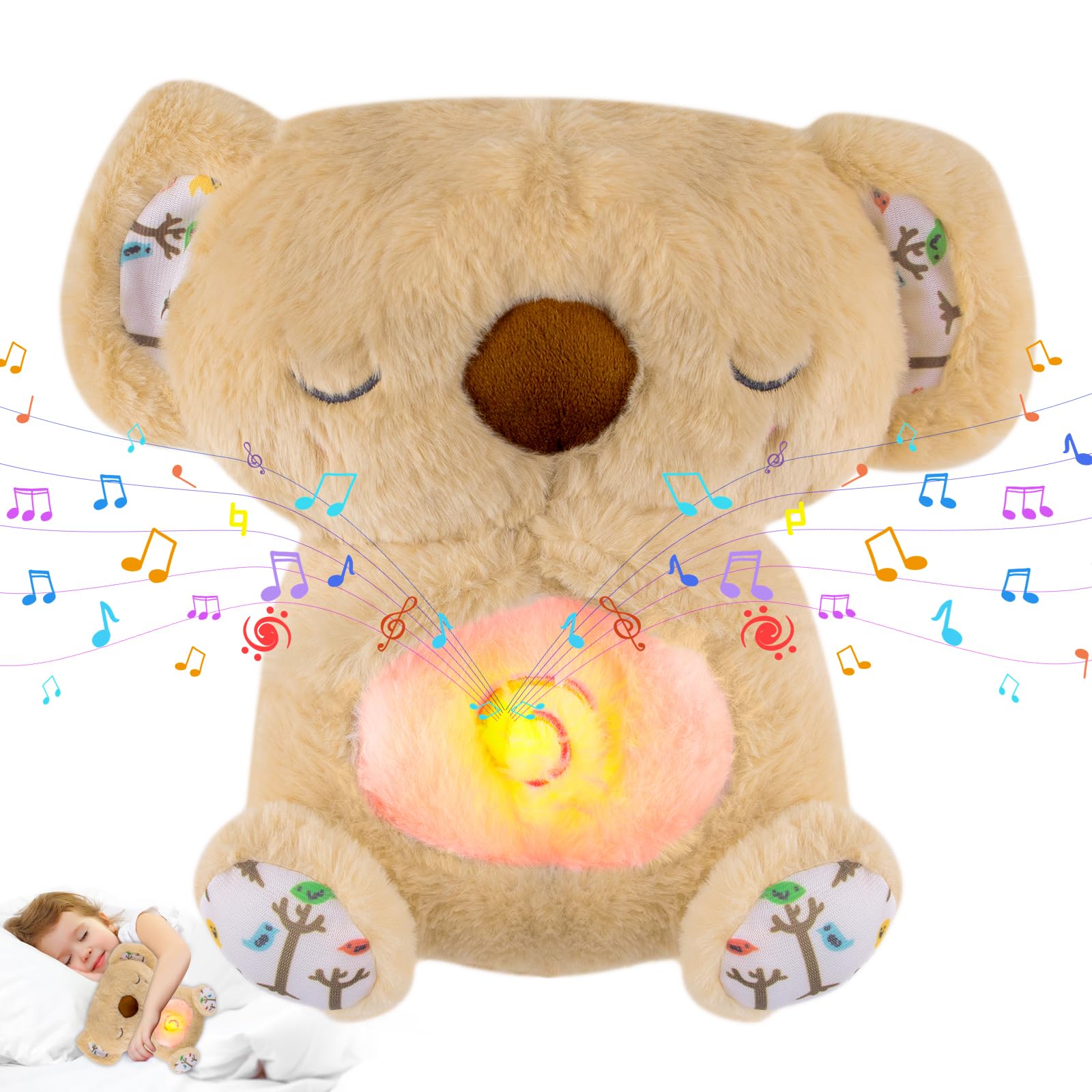 Niaetuto Koala Rilassante,Lontra Che Respira,Peluche Che Respira Con 5 Musica,Suoni,Luci e Movimento Respiratorio,Peluche Koala Calmante per Bambini Compagno Di Sonno,Ideale Regalo Neonato