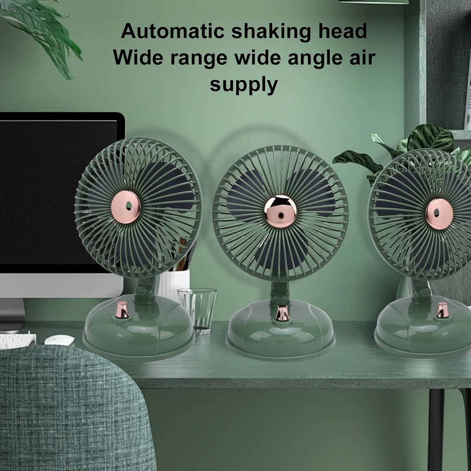 Diydeg Oscillating Table Fan, 3 Speeds Quiet Rechargeable Retro Small Desk Fan, Electric Desktop Air Circulator Vintage Oscillating Fan for Home Bedroom Dorms Camping Trips