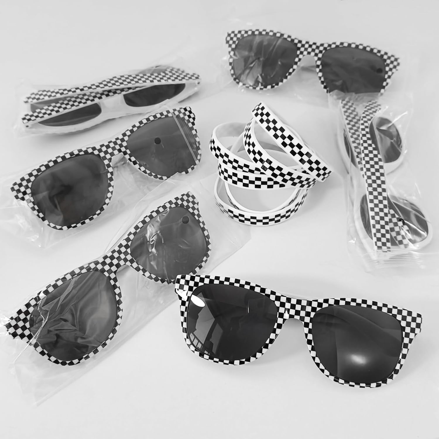 Checkered Sunglasses and Wristband Race Car Sunglasses Race Car Party Glasses Checkered Themed Decor for Birthday Party Goodie Bag Stuffers Set of 12 image 4