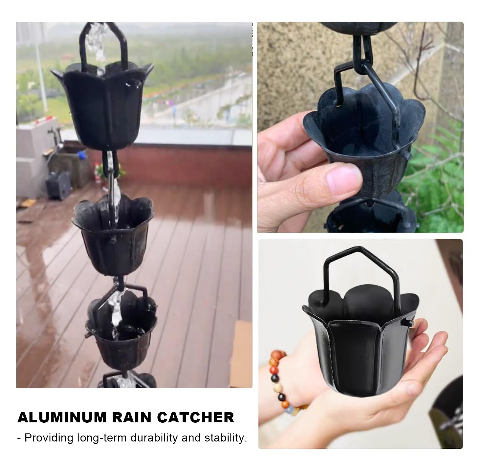 Regenkette Große Regenketten aus Aluminium für Dachrinnen, Schwarze Regenwasserableiter, Hängende Fallrohr-Fängerkettenverlängerung für Villa, Innenhof(100cm (3.3ft))