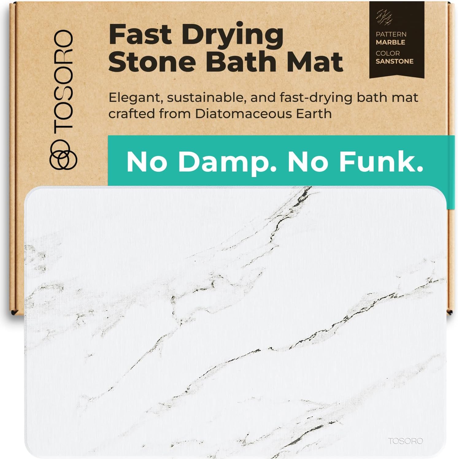 Stone Bath Mat Diatomaceous Earth Shower Mat Non-Slip Super Absorbent Diatomite Stone Bath Mats for Bathroom Floor Quick Drying Natural Easy to Clean (23.5 x 15) - Sandstone