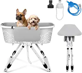 BACOENG Banheira portátil para cães, estação de lavagem ajustável de 5 alturas, banheiras para banho e cuidados pessoais, banheira para animais de estimação para cães pequenos a grandes, uso interno e