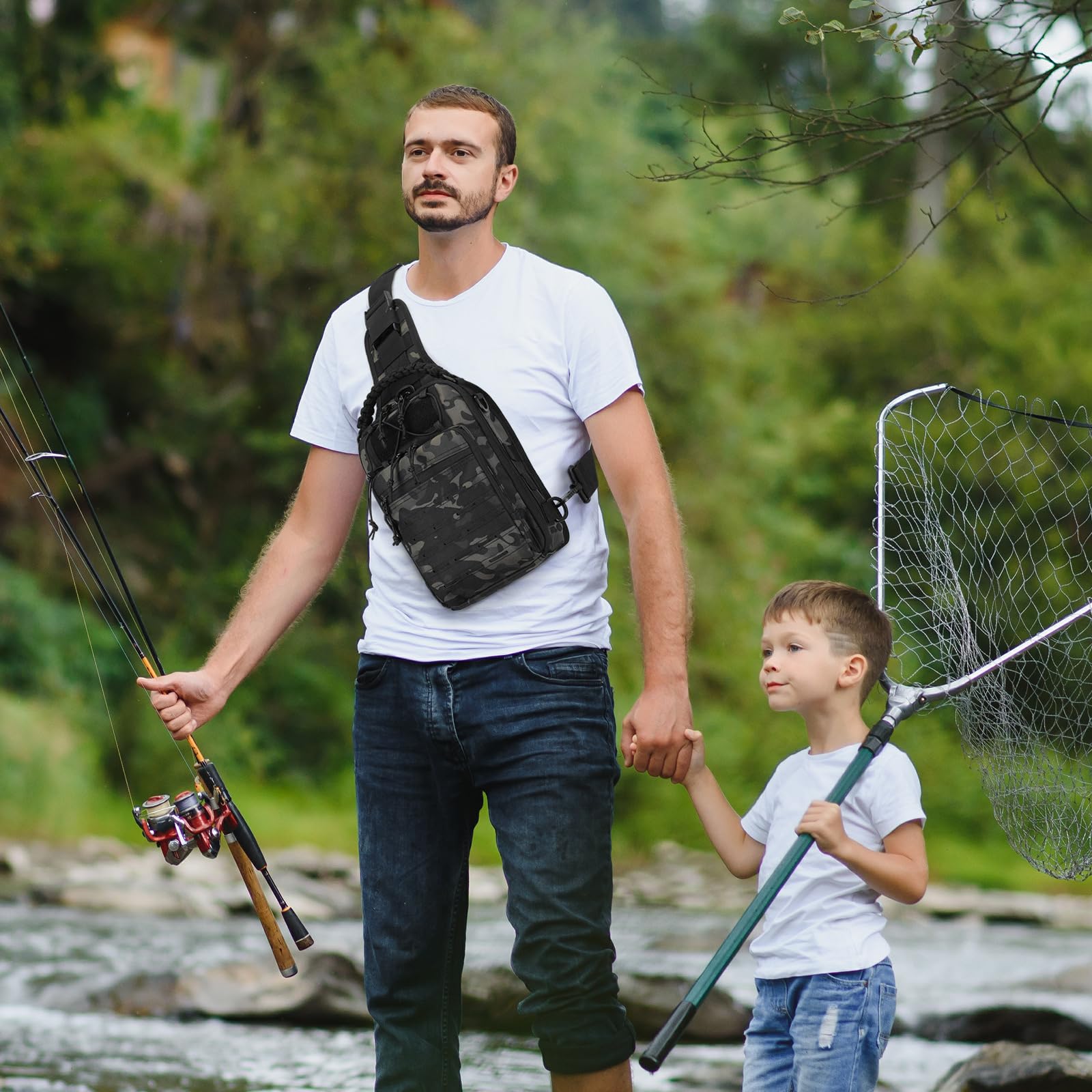 HUNTVP Borsa Petto Tattico Militare Zaino Monospalla Uomo Borsello a Tracolla Molle per Campeggio Ciclismo Escursione Hiking Sport