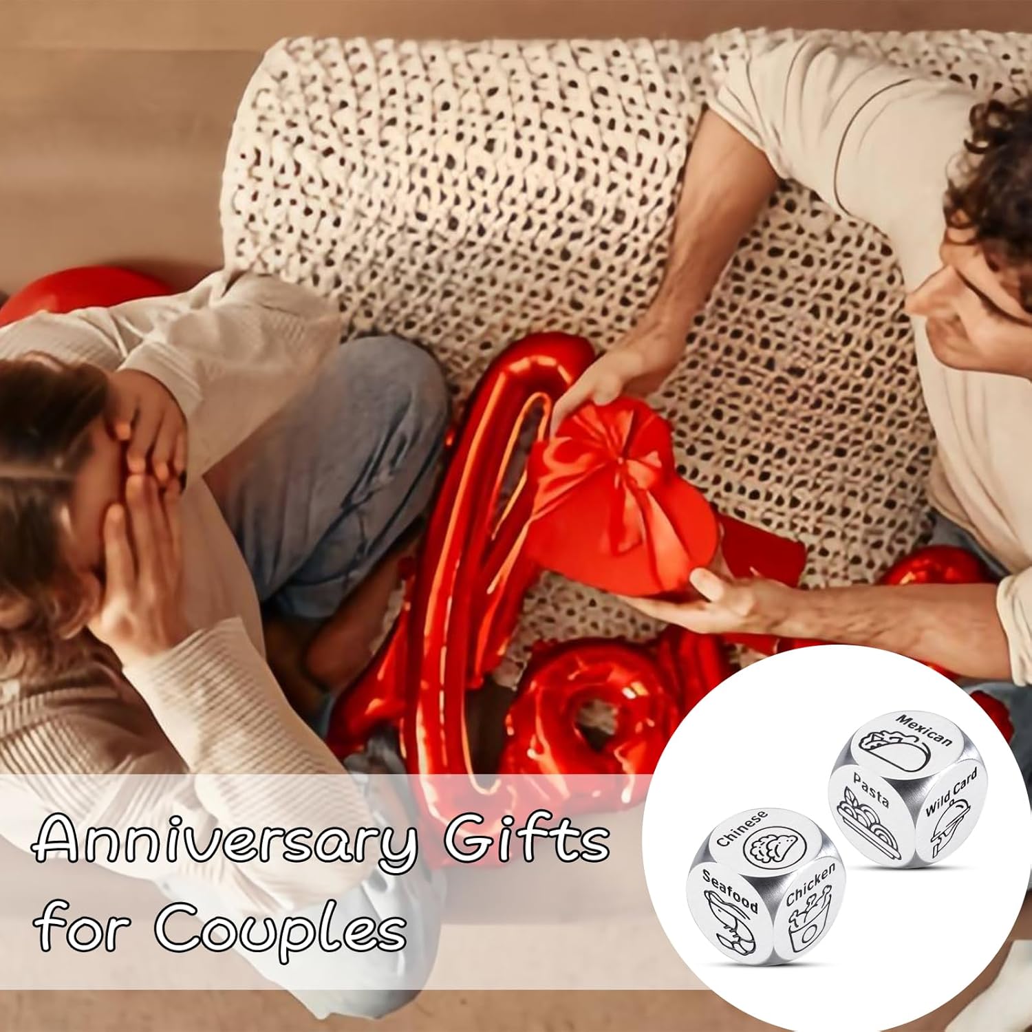 Valentines Day Gifts for Him Her, Date Night Food Dice for Boyfriend Girlfriend, Valentines Basket Stuffers for Women Men Husband Wife, Food Decider,Wedding Birthday Anniversary Gag Gift for Men Women