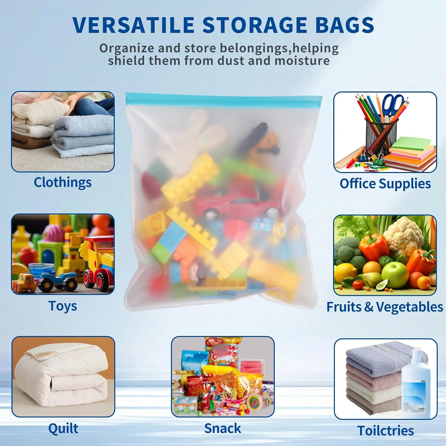 8 Pcs 3 Gallon Reusable Food Storage Freezer Bags, Large Capacity, BPA Free Reusable Food Pouches, Used For Home Food Storage And Camping (Multicolor 8 Pack)