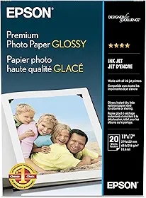Epson Papel fotográfico premium brilhante (28 x 43 cm, 20 folhas) (S041290), branco
