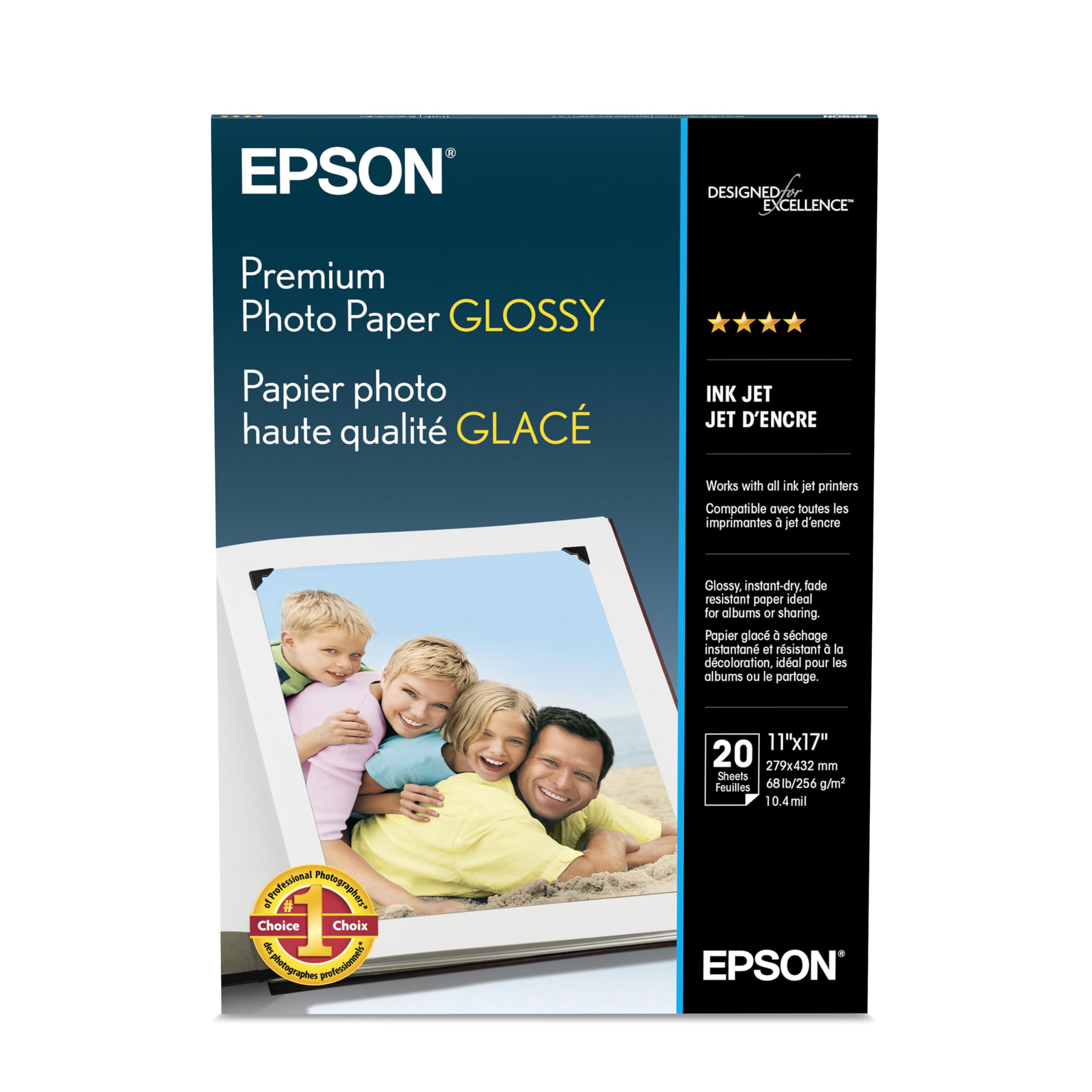Epson Premium Photo Paper Glossy (11x17 Inches, 20 Sheets) (S041290)