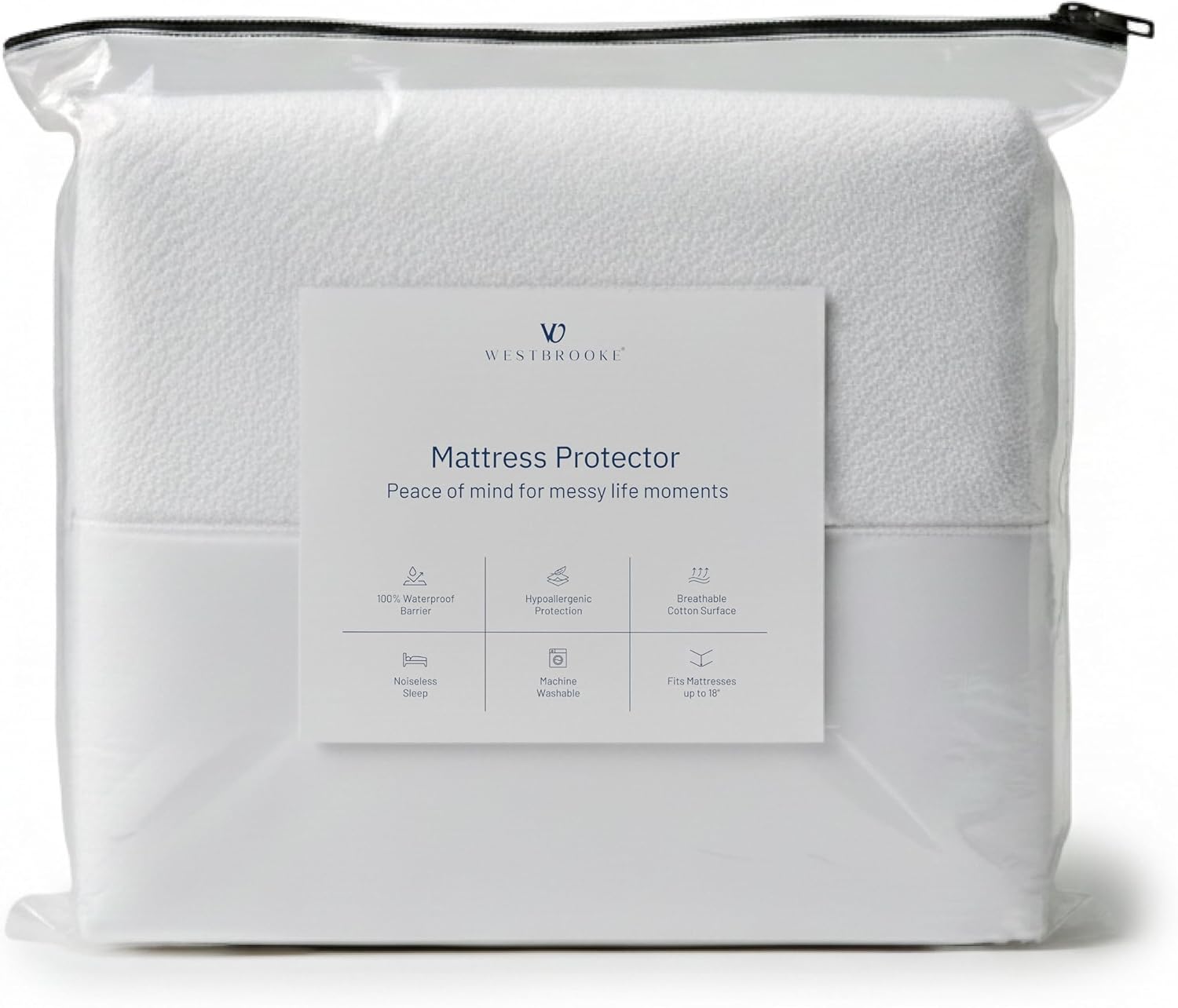 WestBrooke Waterproof Queen Size Mattress Protector | Breathable Terry Bed Cover | Fitted Pocket Sheet | Smooth, Soft & Noiseless | Machine Washable, Eco-Friendly