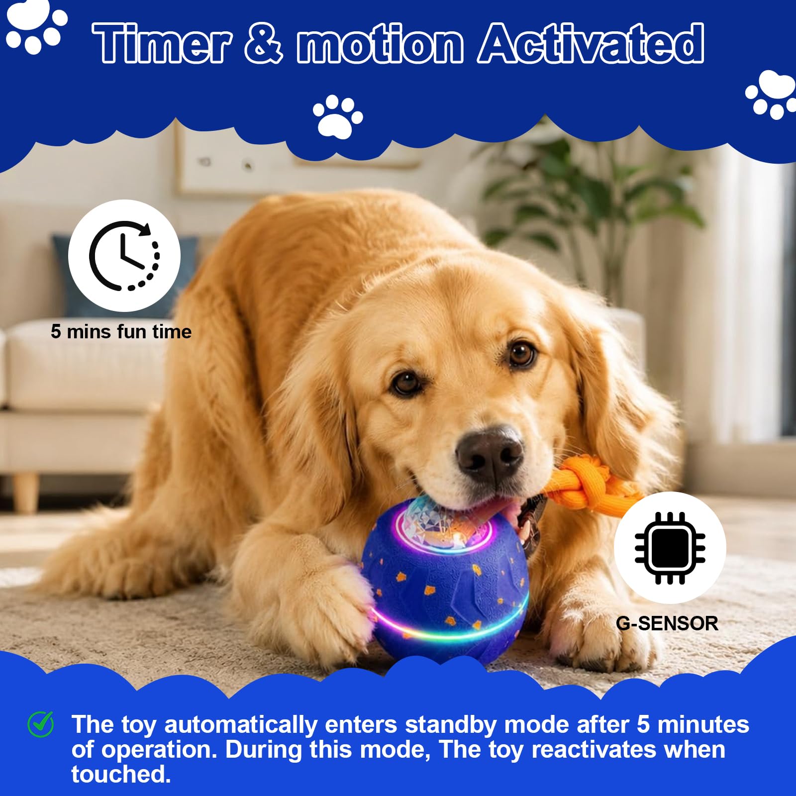 Palla giocattolo interattiva per cani, palla elettrica per cani con corda e urlo per cani, ricaricabile con USB-C e luce LED, giocattolo intelligente per cani con 3 modalità di gioco, adatto per cani