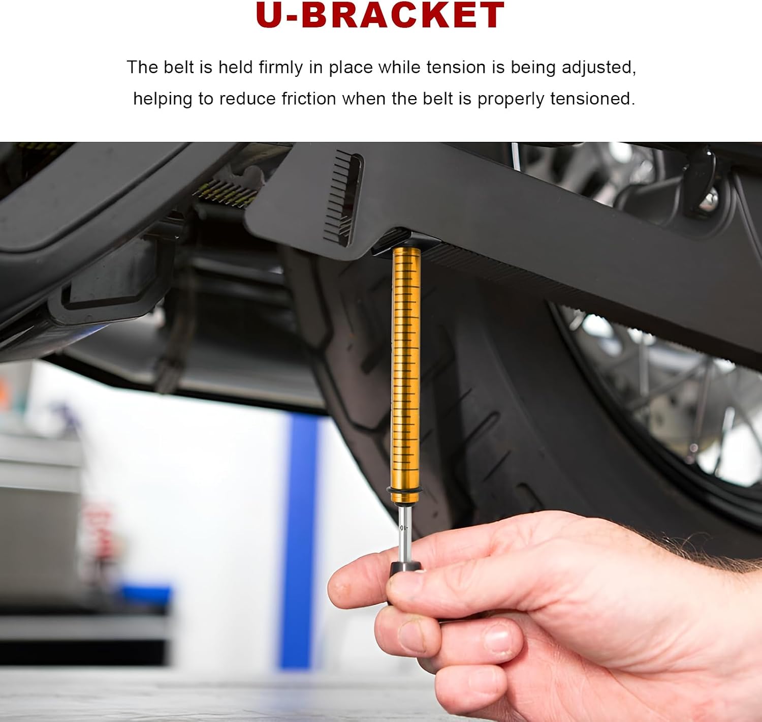Belt Tension Gauge, Adjustable 10 Lbs Motorcycle Belt Tensioner Tester with L Shaped Pad, Easy to Read Tension Measuring Tool for Motorcycles ATVs Bicycles Drive Belts (Golden)