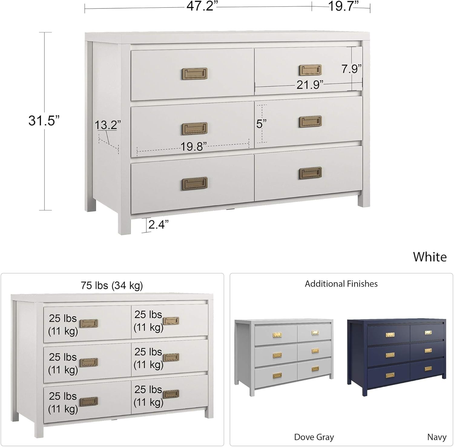 Little Seeds Monarch Hill Haven 6 Drawer Navy Kids Dresser : Baby
