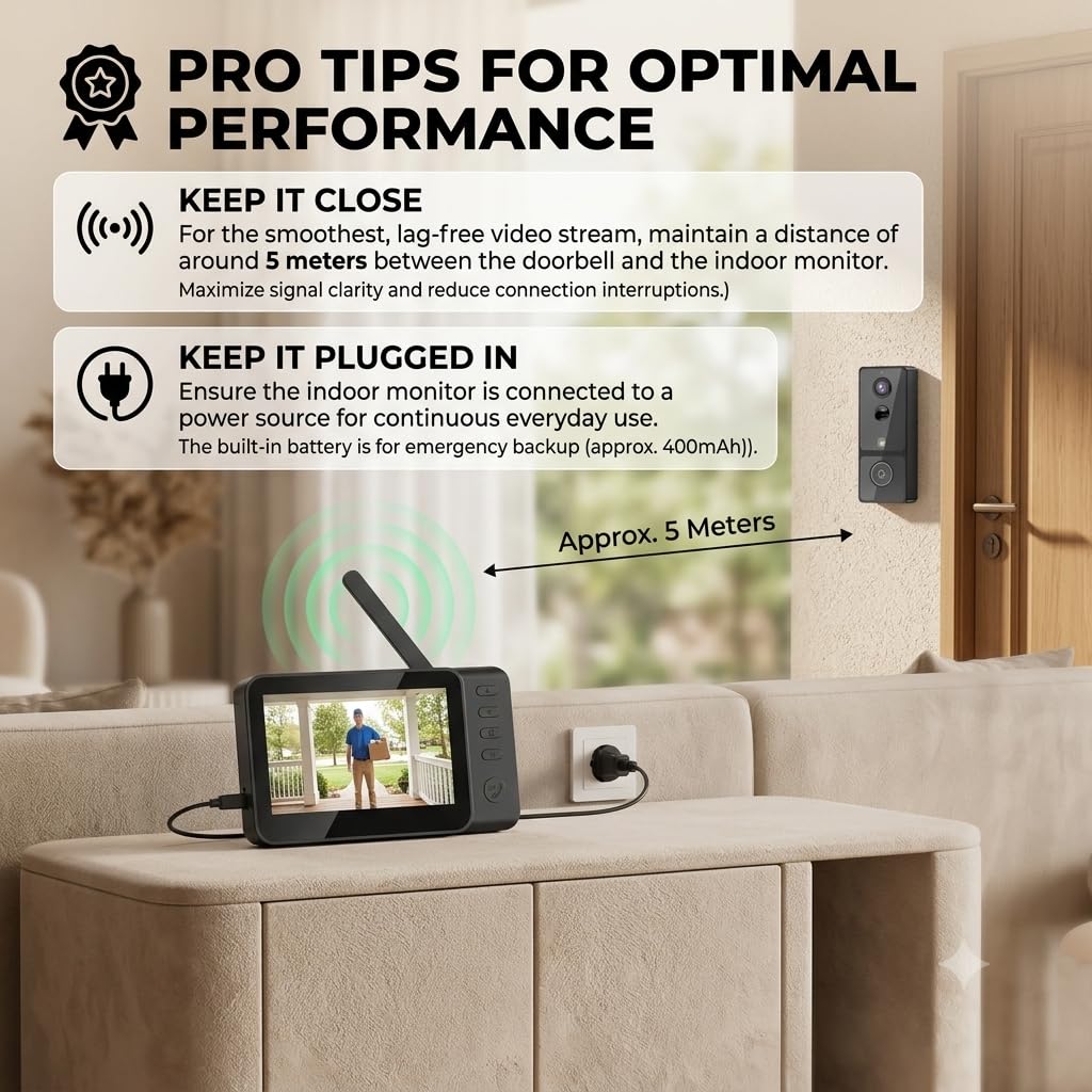 TKMARS Video Türklingel mit Monitor, 4000mAh Akku Kabellos ohne WLAN & APP, Türklingel mit Kamera und Bewegungsmelder, 1080P, 4,3" Bildschirm, 2-Wege-Audio, 170° Weitwinkel, IP65, Kein ABO