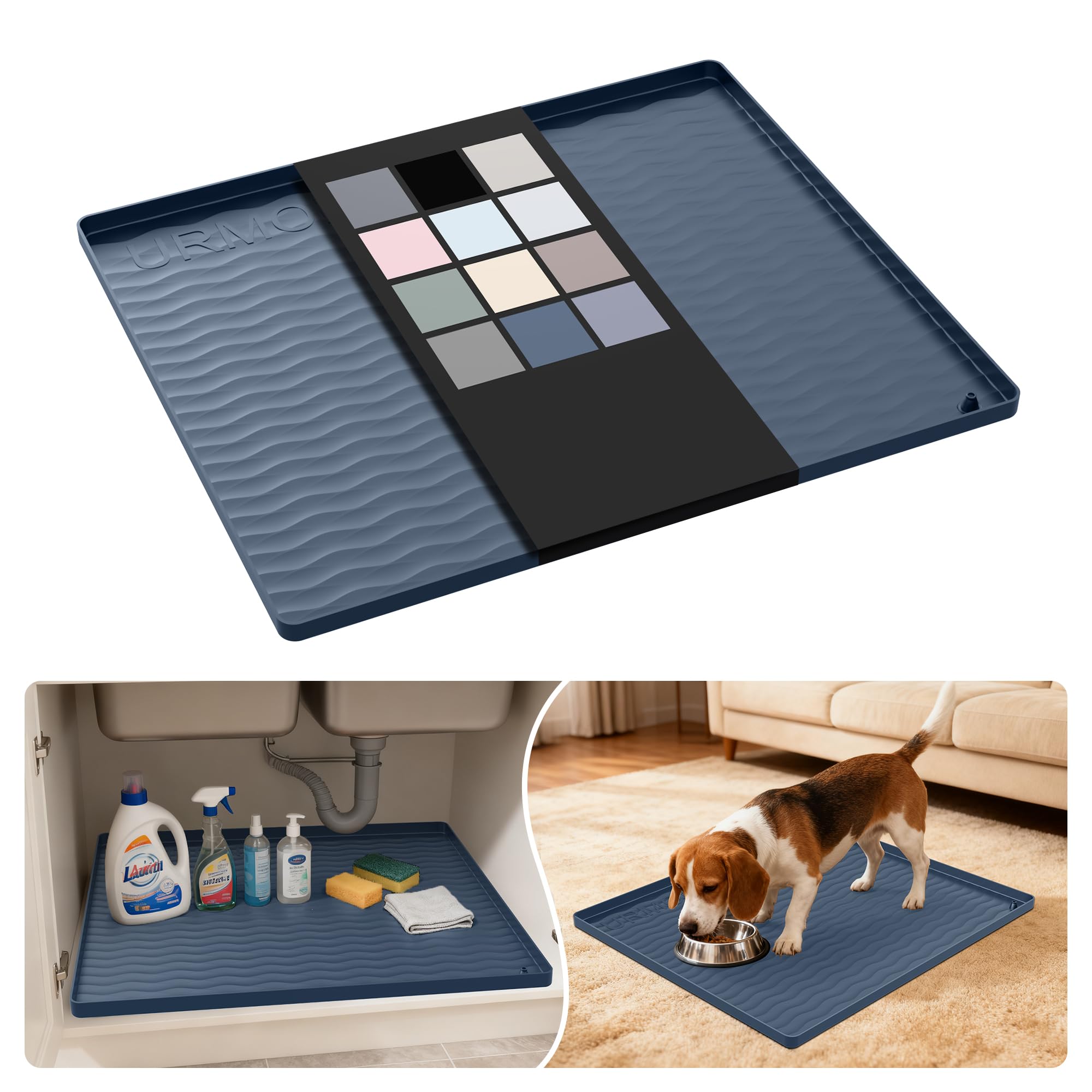URMONA Silicone Under Sink Mat 48 x 55 cm, Waterproof Kitchen Cupboard Mat