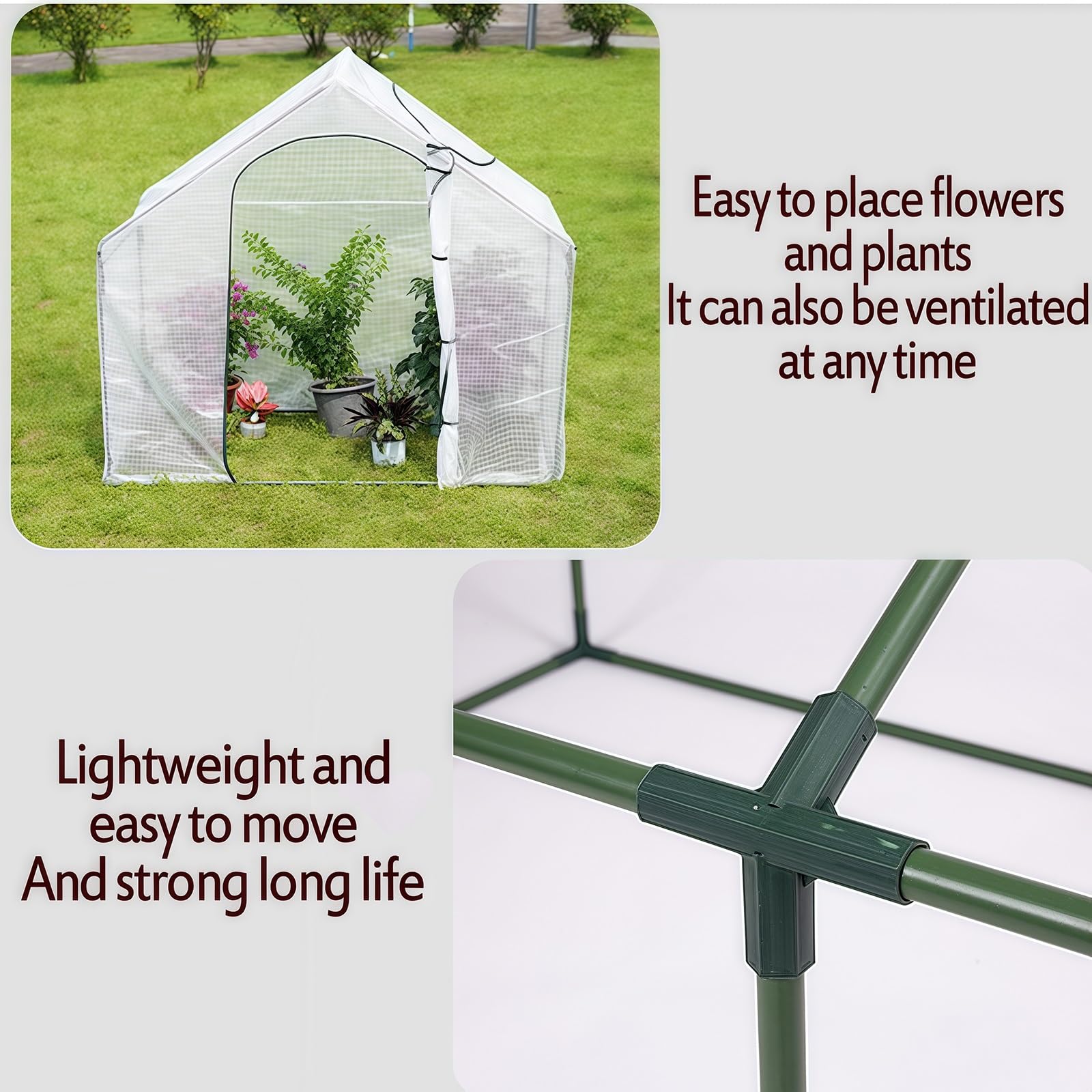 Serre portatili, copertura in PE, serra da giardino con struttura in acciaio, porta con cerniera, per fiori, verdure, alberelli, piante tropicali, 180x105x165 cm