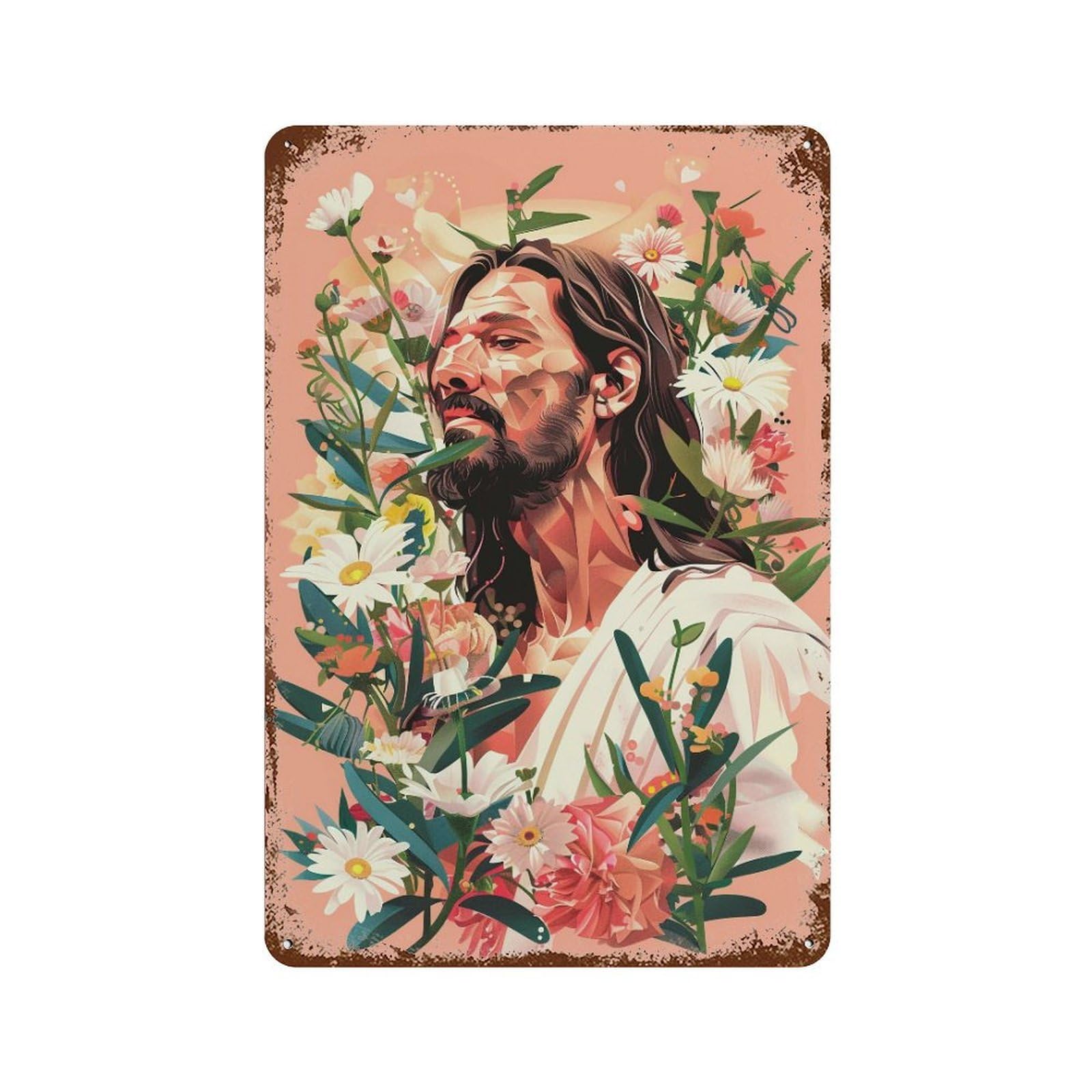 YHGERTKU Floral Jesus Christ Pastel 01 Wall Art Retro Iron Vintage Metal Tin Sign Poster Modern Decor for Living Rooms Gift 30x20cm